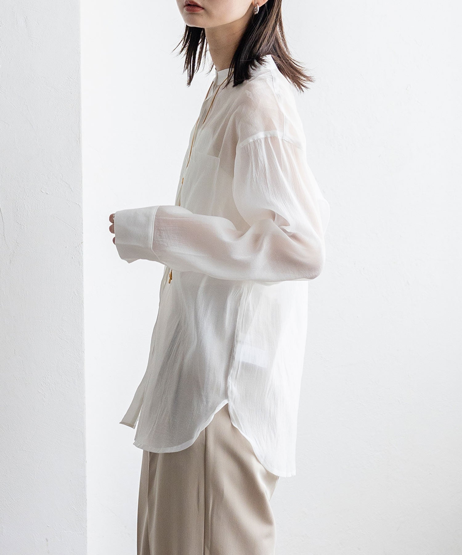 ノールール ノーライン No Rule No Line シアーバンドカラーシャツ （WHITE） WHITE