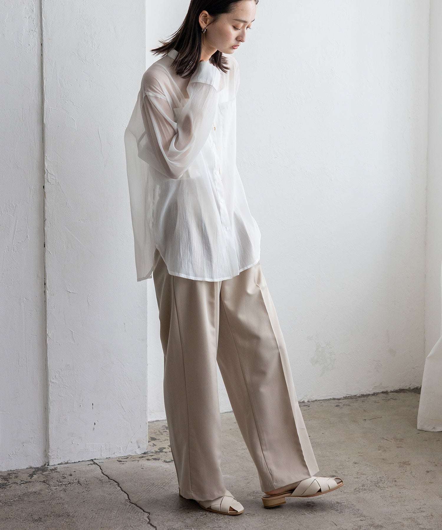 ノールール ノーライン No Rule No Line シアーバンドカラーシャツ （WHITE） WHITE