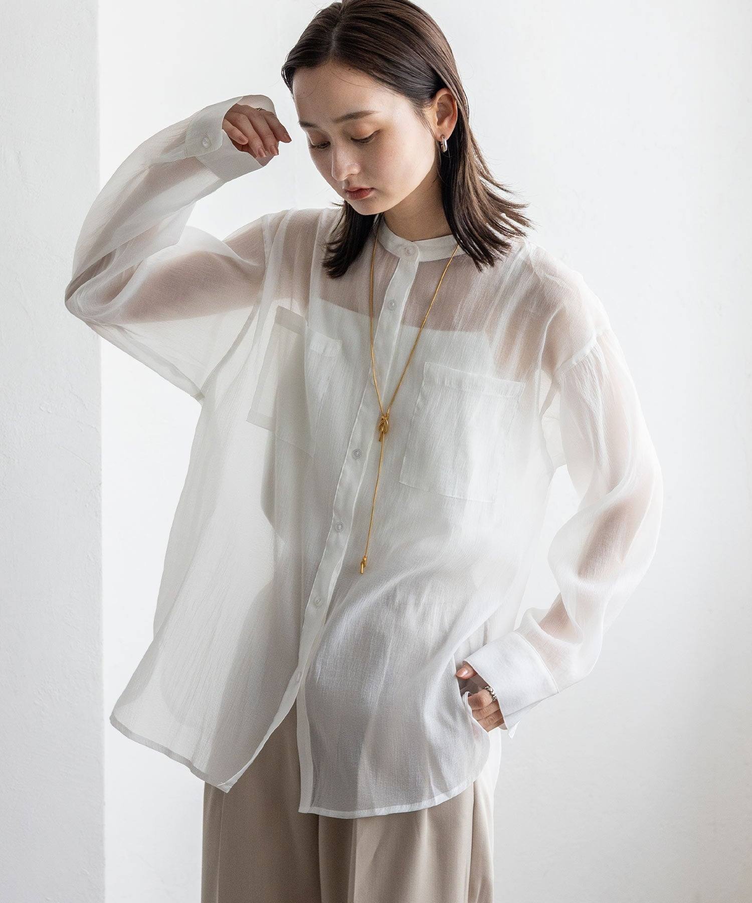 ノールール ノーライン No Rule No Line シアーバンドカラーシャツ （WHITE） WHITE