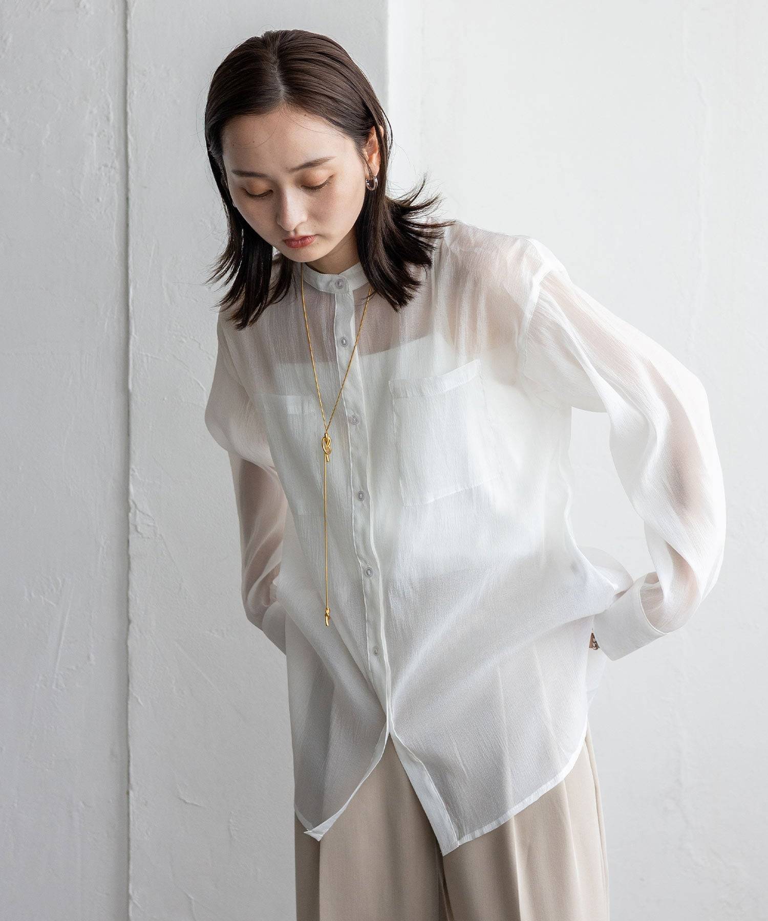 ノールール ノーライン No Rule No Line シアーバンドカラーシャツ （WHITE） WHITE