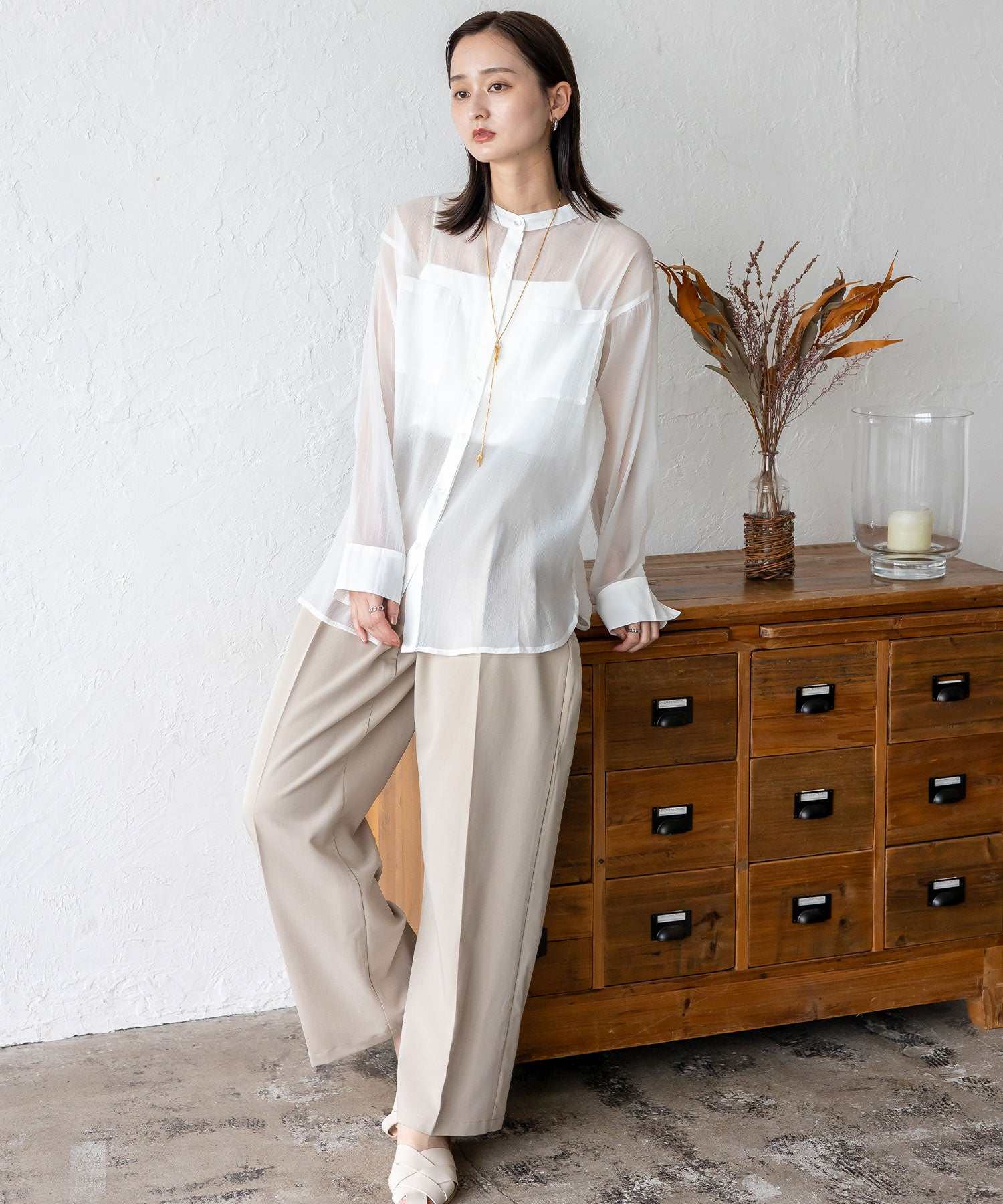 ノールール ノーライン No Rule No Line シアーバンドカラーシャツ （WHITE） WHITE