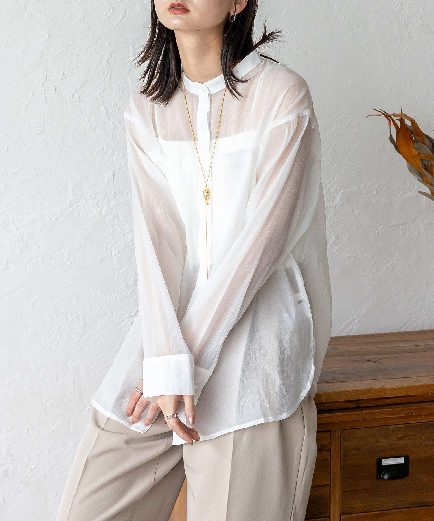 ノールール ノーライン No Rule No Line シアーバンドカラーシャツ （WHITE） WHITE