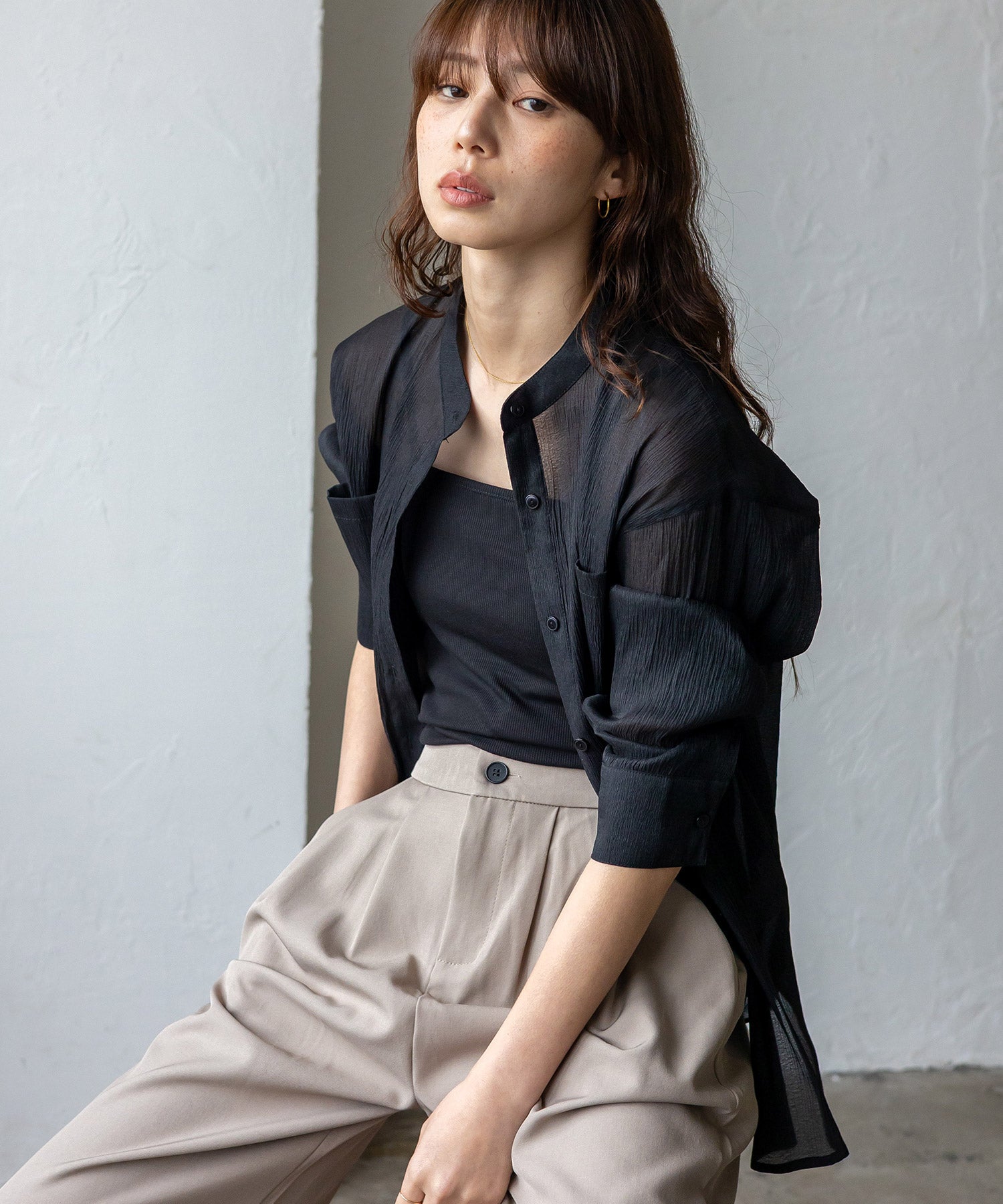 ノールール ノーライン No Rule No Line シアーバンドカラーシャツ （BLACK） BLACK