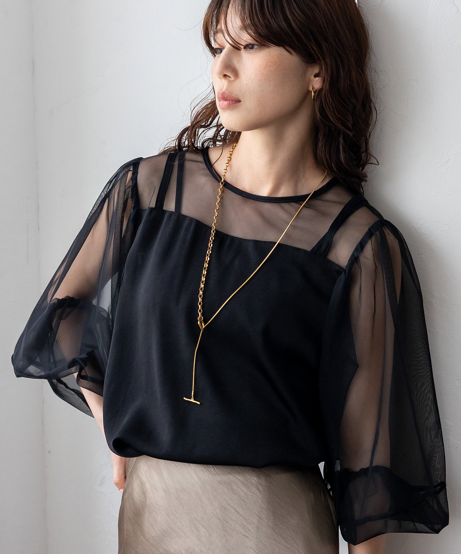 ノールール ノーライン No Rule No Line チュールドッキングレイヤード風トップス （BLACK） BLACK