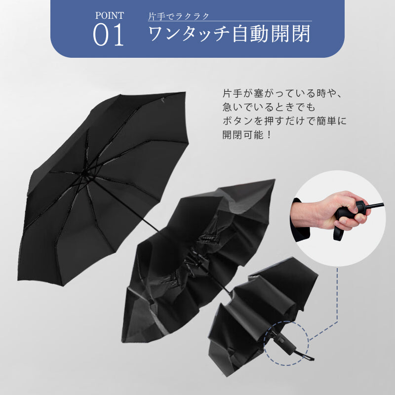 ナチュラルベーシック NaturalBasic 自動開閉 晴雨兼用傘 折りたたみ傘 ワンタッチ  濡れない 男女兼用 メンズ 大きめ コンパクト かっこいい 便利 機能 耐風 ギフト （ネイビー） ネイビー