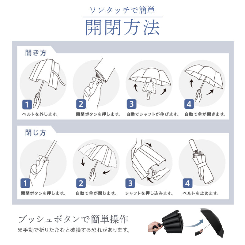 ナチュラルベーシック NaturalBasic 自動開閉 晴雨兼用傘 折りたたみ傘 ワンタッチ  濡れない 男女兼用 メンズ 大きめ コンパクト かっこいい 便利 機能 耐風 ギフト （ネイビー） ネイビー