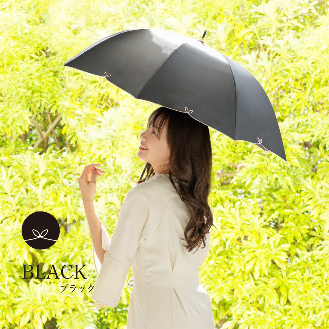 ナチュラルベーシック NaturalBasic 日傘 スカラップ刺繍 長傘 完全遮光 遮光率100％ UVカット 傘 晴雨兼用 撥水 花刺繍 （ベージュ） ベージュ