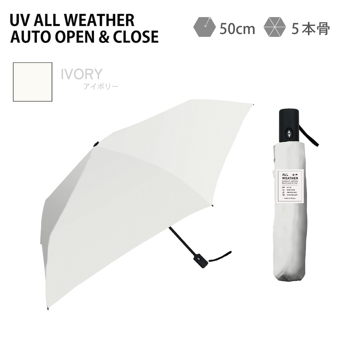 ナチュラルベーシック NaturalBasic 【多機能折りたたみ傘】日傘 自動開閉 完全遮光 軽量 コンパクト 耐風仕様 UV カット ワンタッチ （パウダーピンク） パウダーピンク