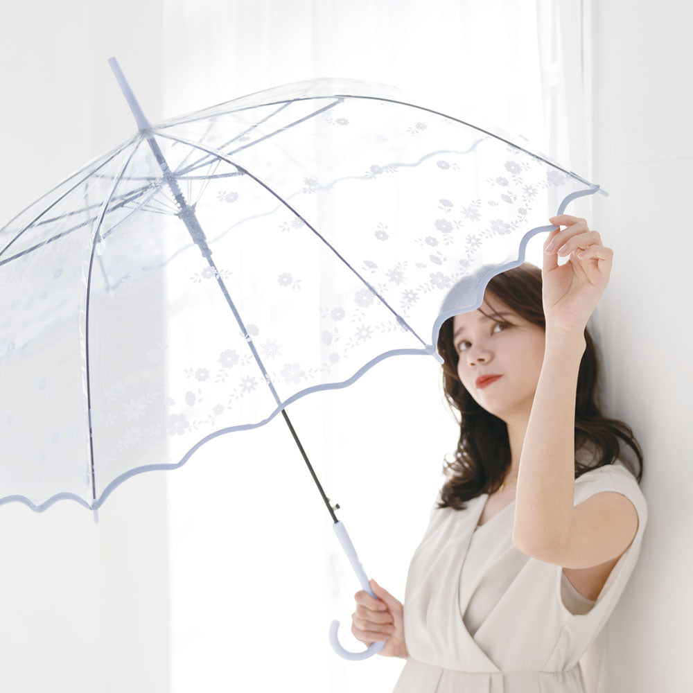 ナチュラルベーシック NaturalBasic 【レースフラワービニール傘】ビニール傘 雨傘 長傘 レディース かわいい 花柄 ジャンプ式 （サックス） サックス