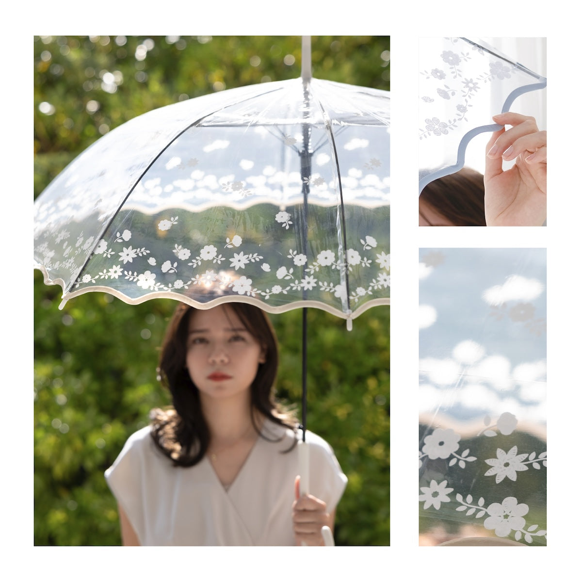 ナチュラルベーシック NaturalBasic 【レースフラワービニール傘】ビニール傘 雨傘 長傘 レディース かわいい 花柄 ジャンプ式 （サックス） サックス