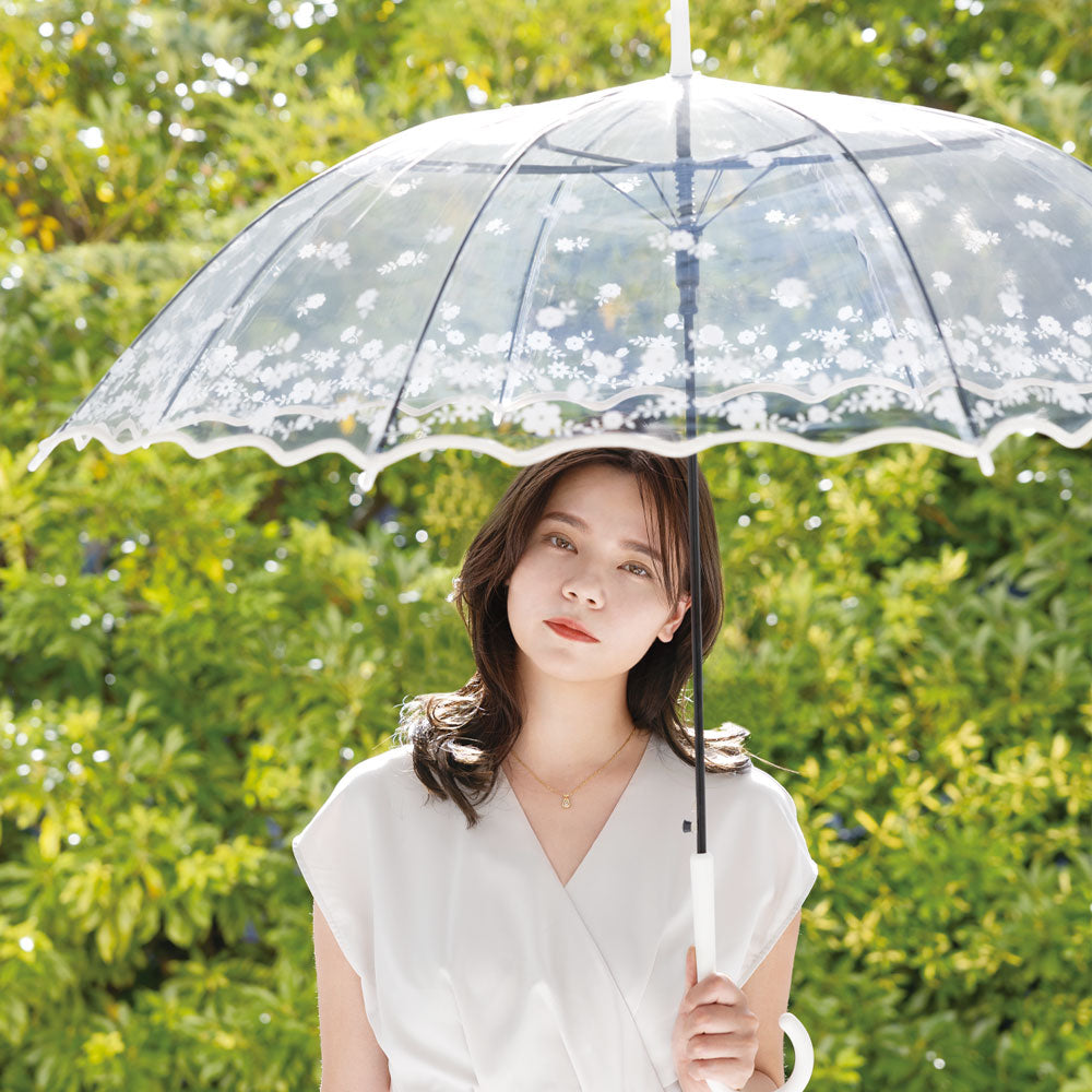 ナチュラルベーシック NaturalBasic 【レースフラワービニール傘】ビニール傘 雨傘 長傘 レディース かわいい 花柄 ジャンプ式 （アイボリー） アイボリー