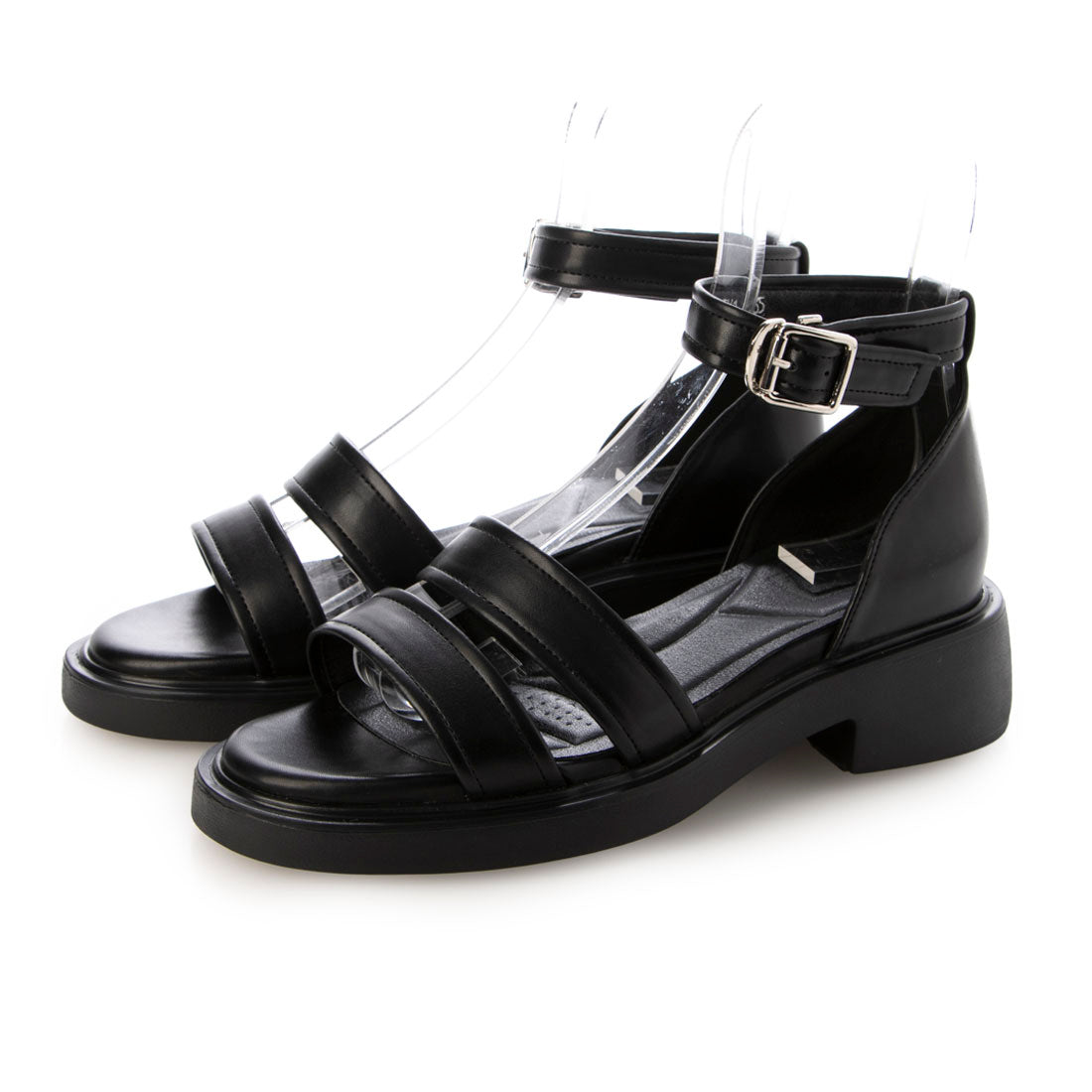 ナチュラルフレックス NATURAL FLEX バックルストラッププラットフォームサンダル,BLACK