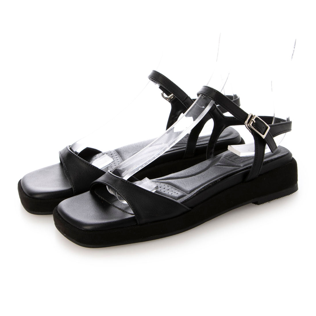 ナチュラルフレックス NATURAL FLEX ラナストラップフラットフォームサンダル,BLACK