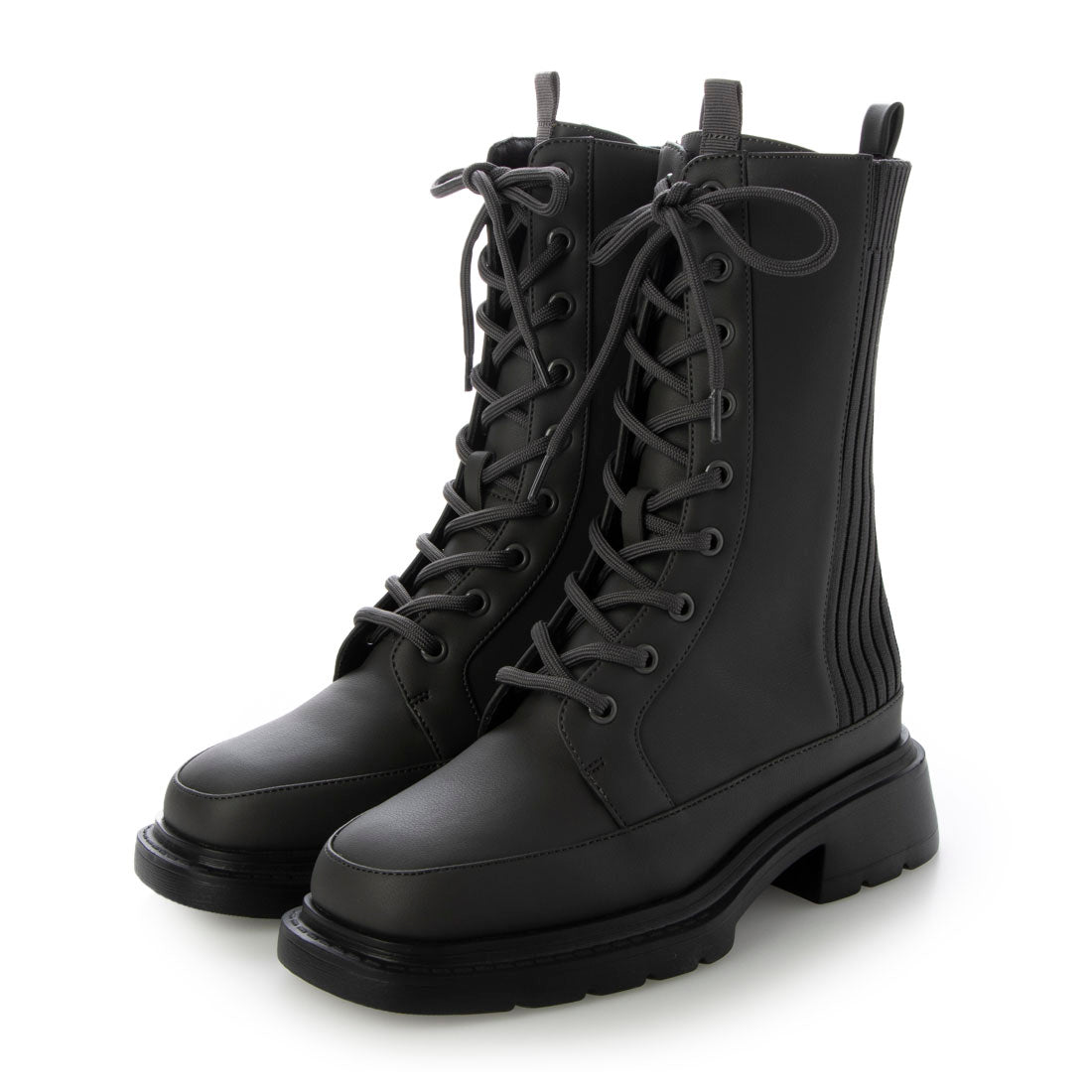 ナチュラルフレックス NATURAL FLEX Back-Knit Lace-Up Ankle Boots,CHARCOAL