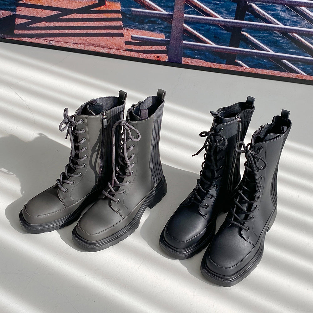 ナチュラルフレックス NATURAL FLEX Back-Knit Lace-Up Ankle Boots