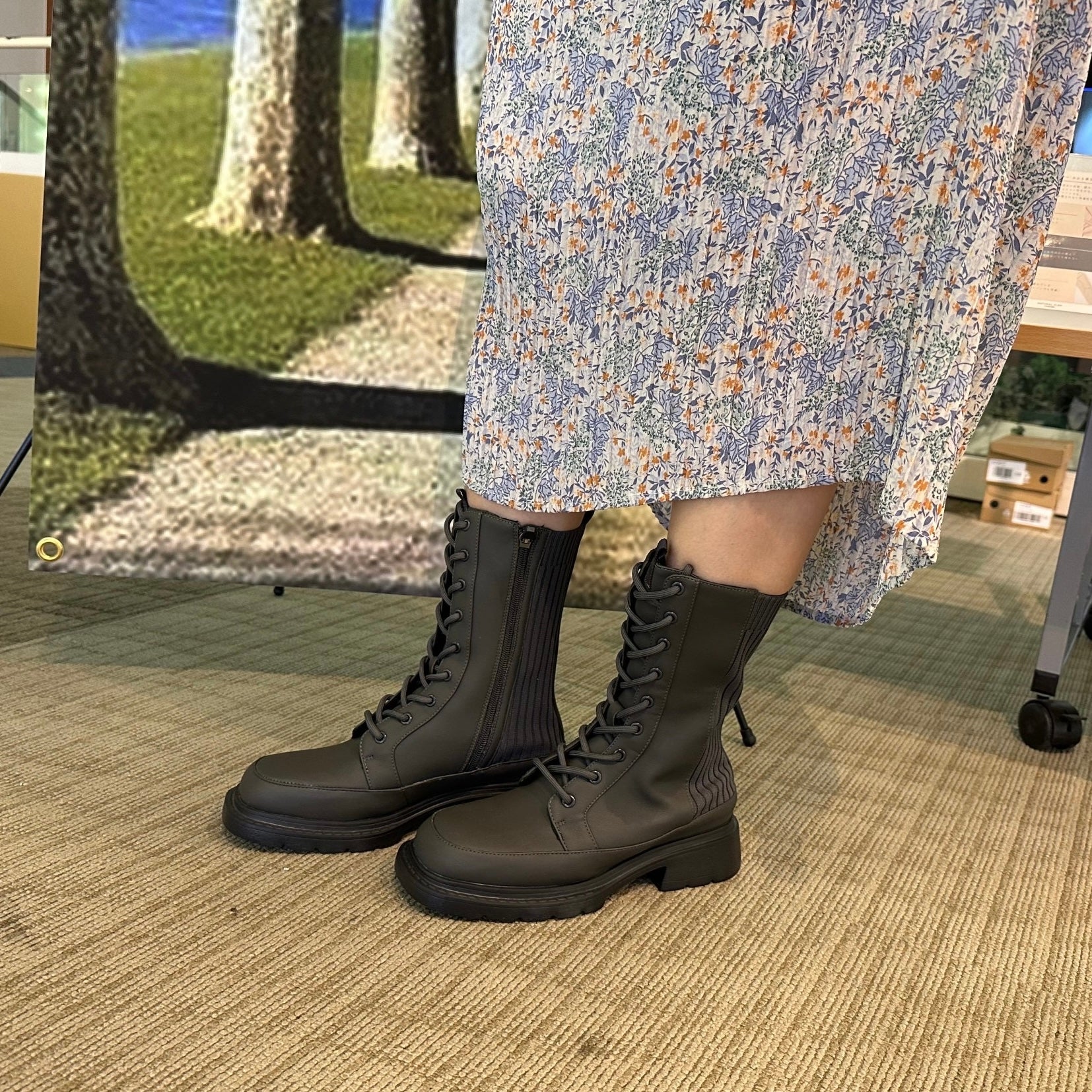 ナチュラルフレックス NATURAL FLEX Back-Knit Lace-Up Ankle Boots