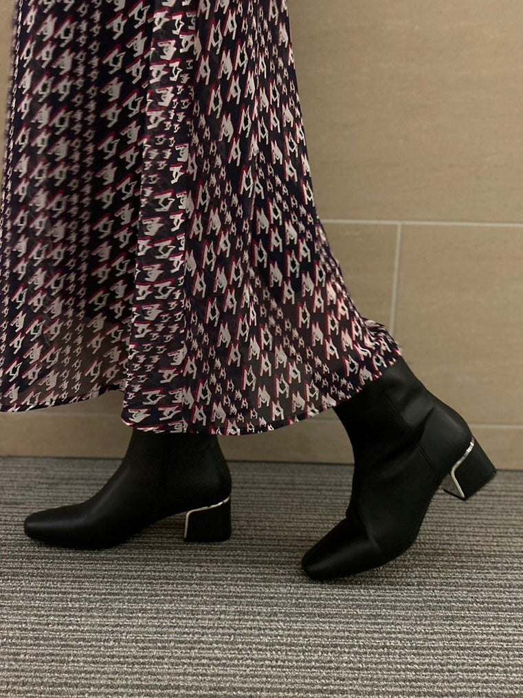 ナチュラルフレックス NATURAL FLEX Unique Chunky Heel Ankle Boots