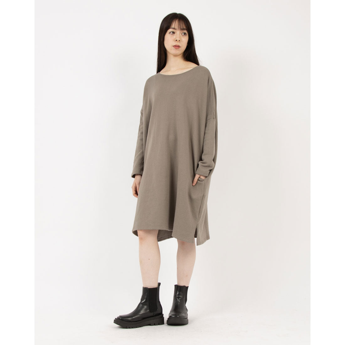 ナルファクトリー NARU FACTORY 国産裏起毛裏毛 ワイドワンピース,グレー