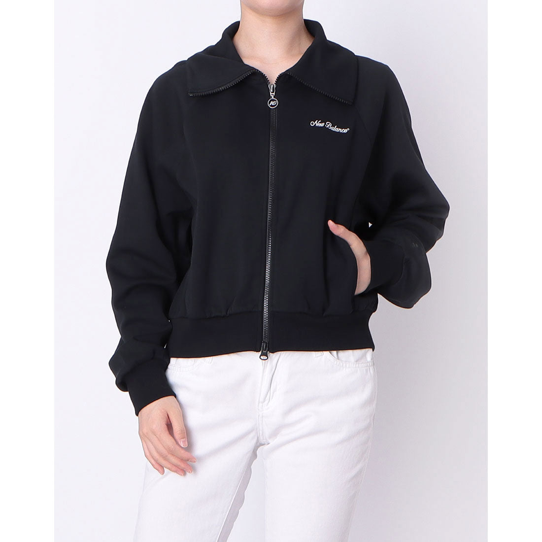 ニューバランス New Balance Signature collar two way zip up スウェット ジャージ ジャケット (SEMI-OVER FIT) （ブラック） ブラック