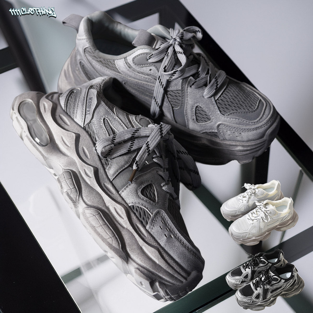 ワンフォークロージング 1111clothing DIRTY加工 ダットスニーカー （GRAY） GRAY