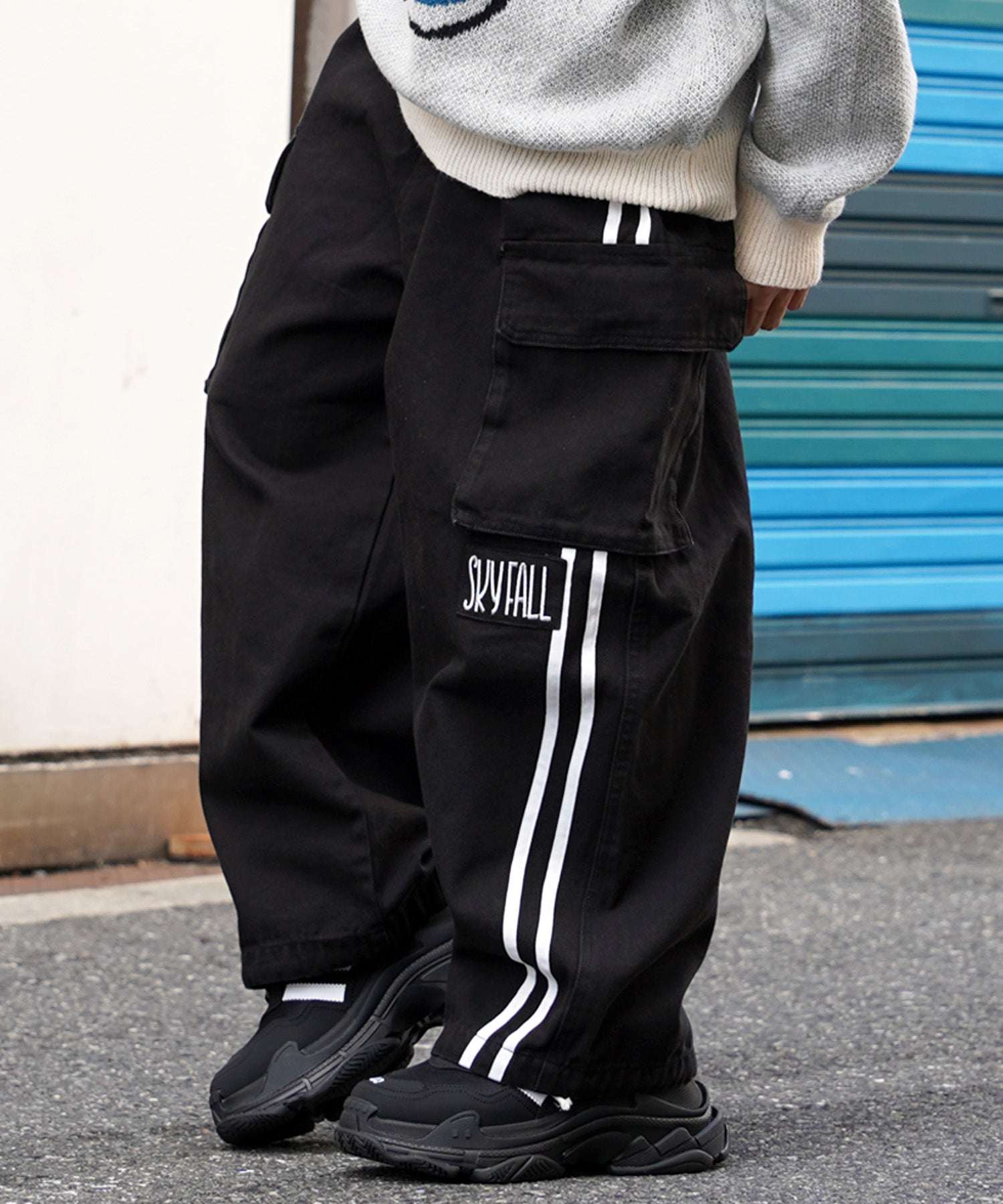 ワンフォークロージング 1111clothing ◆バルーンカーゴ ラインパンツ◆ オーバーサイズ デニム カーゴ パンツ メンズ ワイドデニム カーゴパンツ レディース ワイドパンツ カーゴデニム