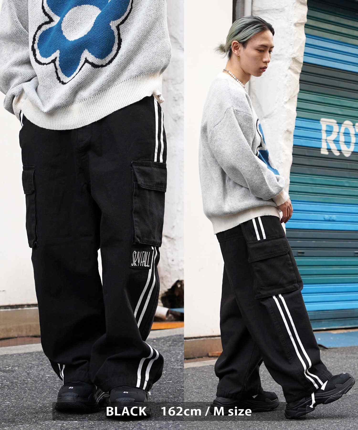 ワンフォークロージング 1111clothing ◆バルーンカーゴ ラインパンツ◆ オーバーサイズ デニム カーゴ パンツ メンズ ワイドデニム カーゴパンツ レディース ワイドパンツ カーゴデニム