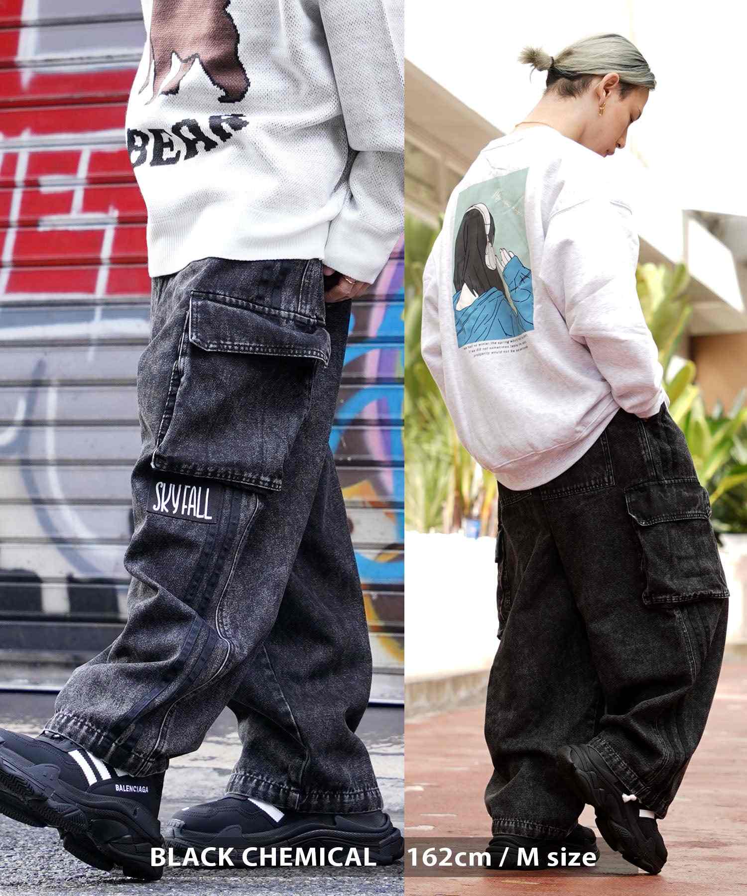 ワンフォークロージング 1111clothing ◆バルーンカーゴ ラインパンツ◆ オーバーサイズ デニム カーゴ パンツ メンズ ワイドデニム カーゴパンツ レディース ワイドパンツ カーゴデニム