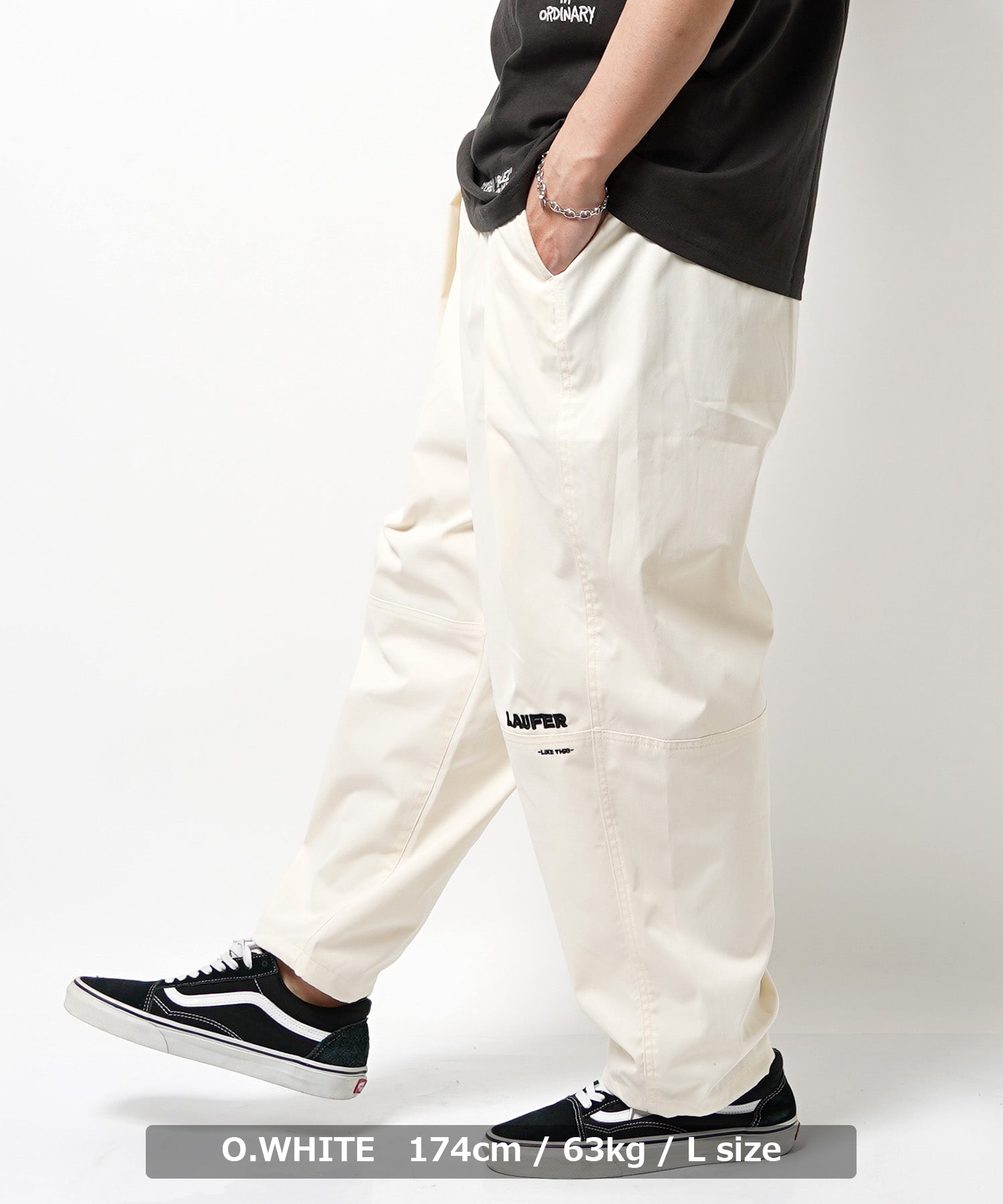 ワンフォークロージング 1111clothing ◆Laufer ナチュラルストレッチ バルーンパンツ◆ メンズ ワイドパンツ レディース ナイロンパンツ 太い ボトムス 太め パンツ ロゴ 刺繍 ワンポイント