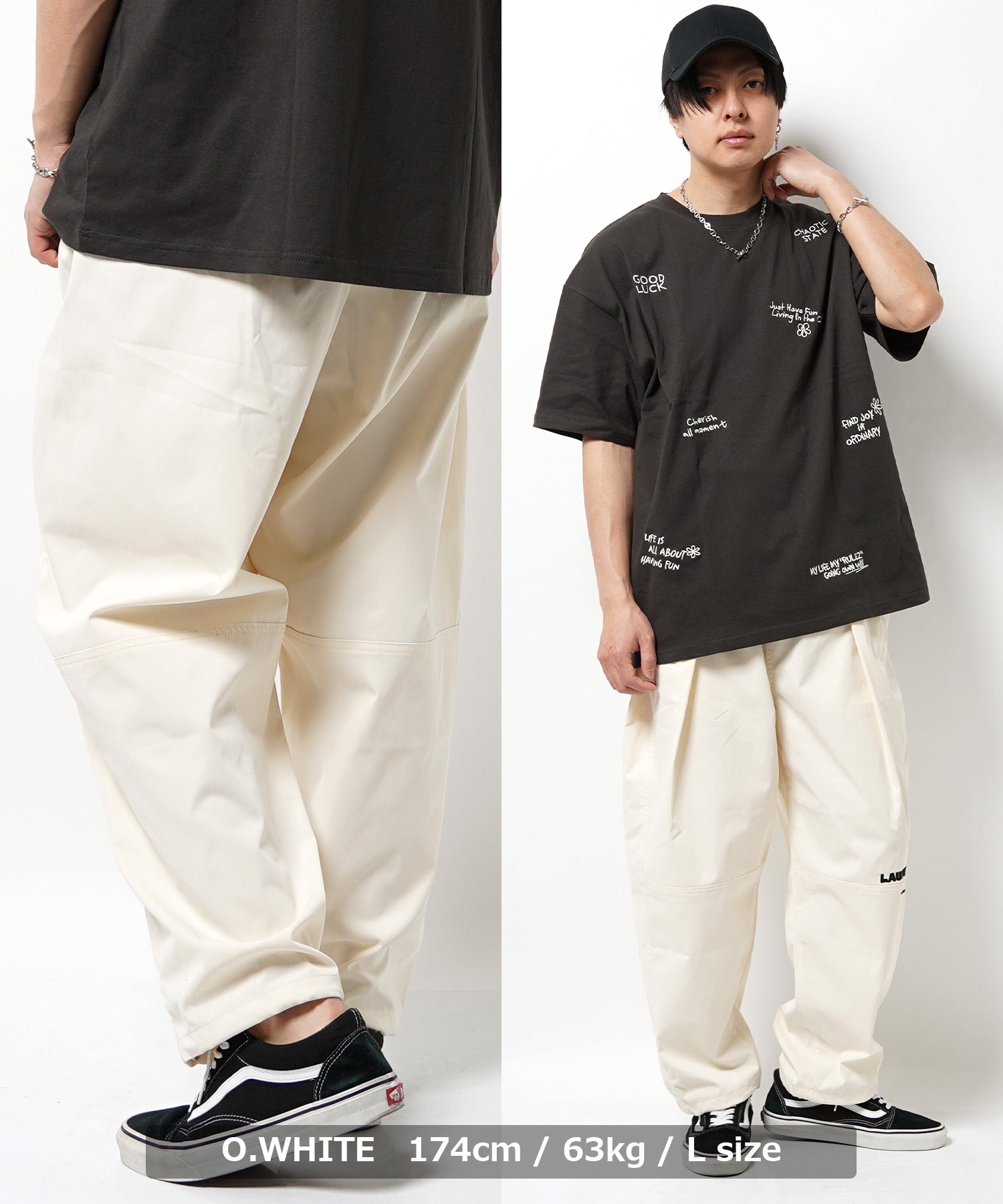 ワンフォークロージング 1111clothing ◆Laufer ナチュラルストレッチ バルーンパンツ◆ メンズ ワイドパンツ レディース ナイロンパンツ 太い ボトムス 太め パンツ ロゴ 刺繍 ワンポイント