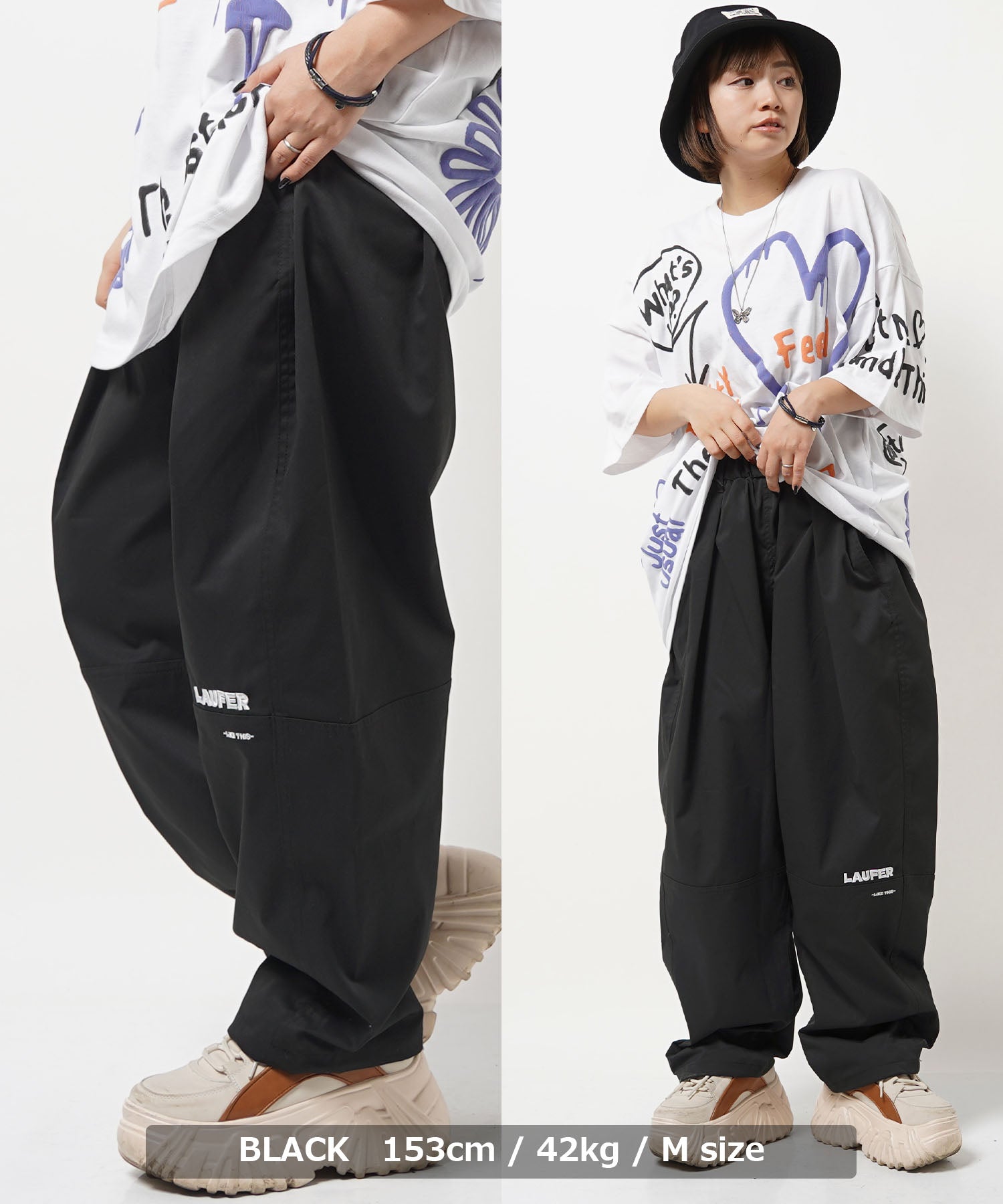 ワンフォークロージング 1111clothing ◆Laufer ナチュラルストレッチ バルーンパンツ◆ メンズ ワイドパンツ レディース ナイロンパンツ 太い ボトムス 太め パンツ ロゴ 刺繍 ワンポイント
