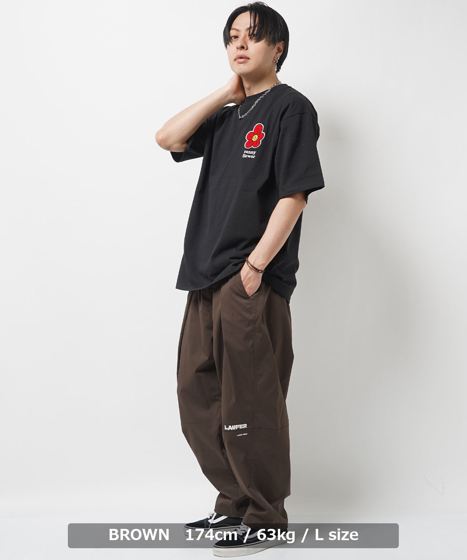 ワンフォークロージング 1111clothing ◆Laufer ナチュラルストレッチ バルーンパンツ◆ メンズ ワイドパンツ レディース ナイロンパンツ 太い ボトムス 太め パンツ ロゴ 刺繍 ワンポイント