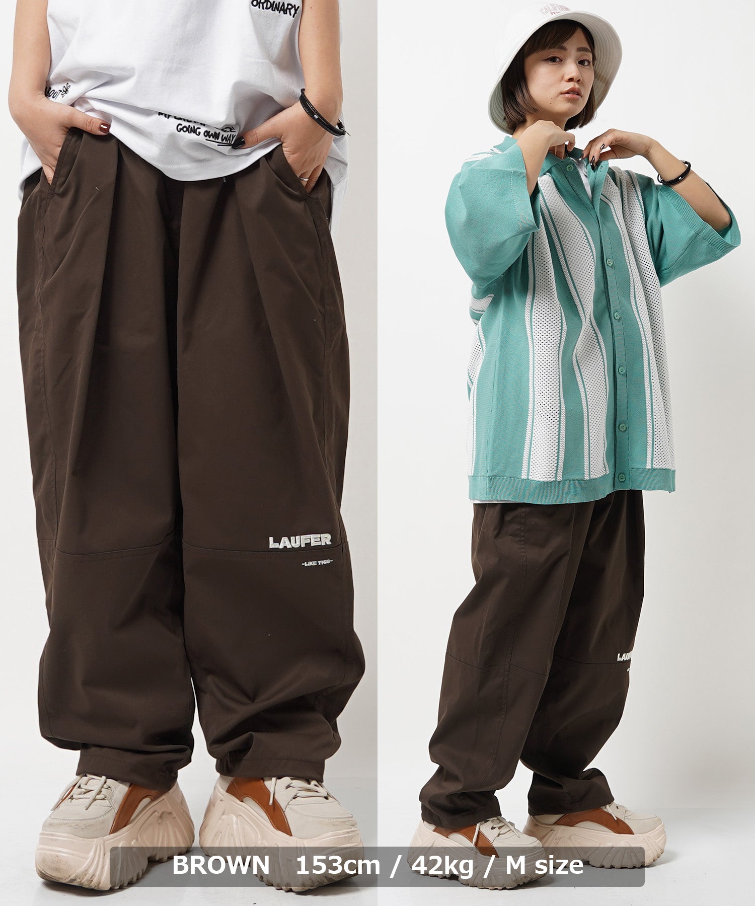 ワンフォークロージング 1111clothing ◆Laufer ナチュラルストレッチ バルーンパンツ◆ メンズ ワイドパンツ レディース ナイロンパンツ 太い ボトムス 太め パンツ ロゴ 刺繍 ワンポイント