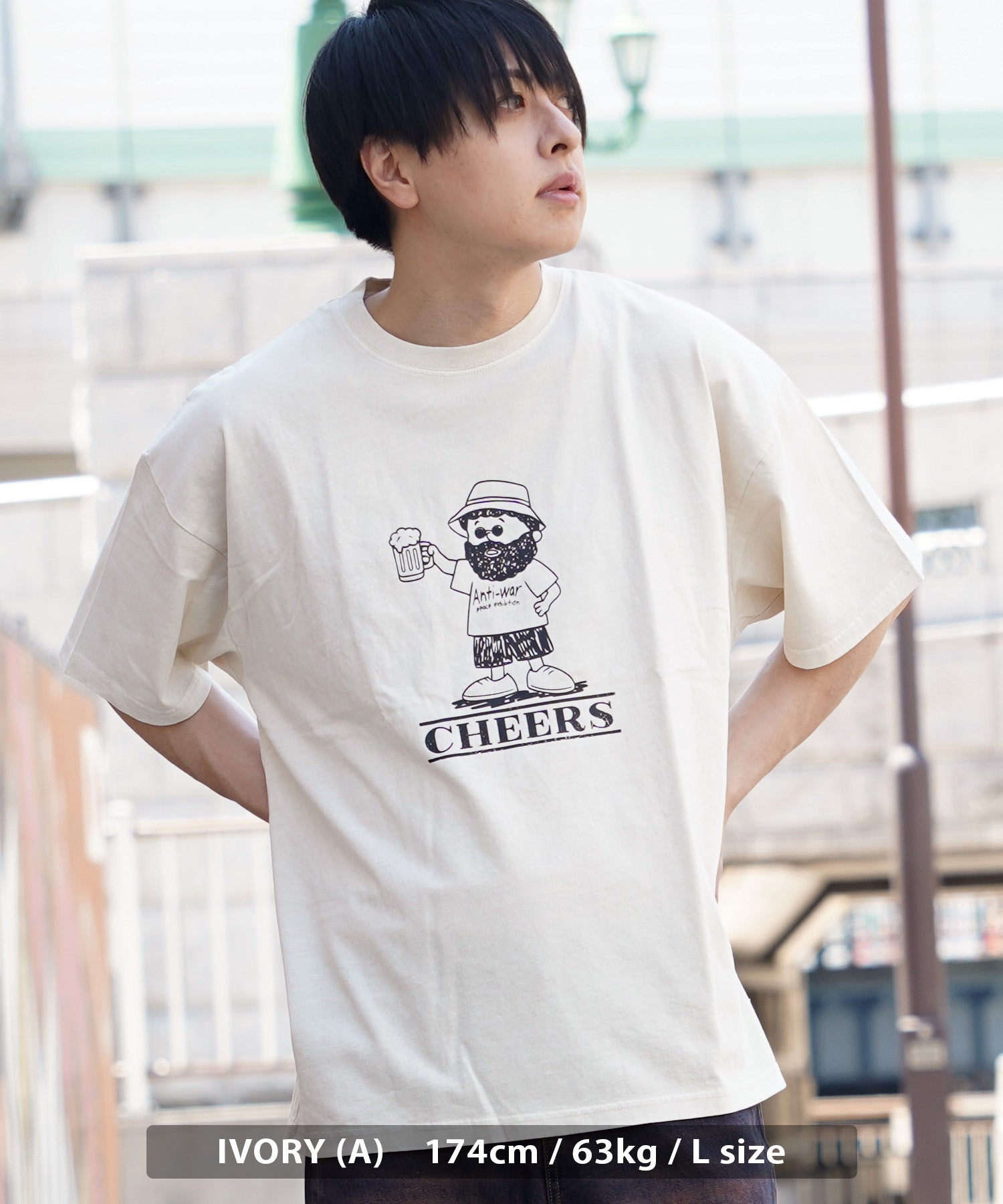 ワンフォークロージング 1111clothing オーバーサイズ tシャツ メンズ tシャツ レディース 半袖 綿100% ◆ピグメント イラストTシャツ◆ キャラ tシャツ プリントtシャツ バックプリント