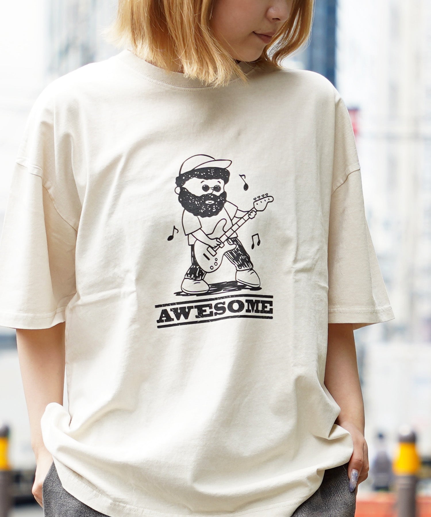 ワンフォークロージング 1111clothing オーバーサイズ tシャツ メンズ tシャツ レディース 半袖 綿100% ◆ピグメント イラストTシャツ◆ キャラ tシャツ プリントtシャツ バックプリント,IVORY(B)