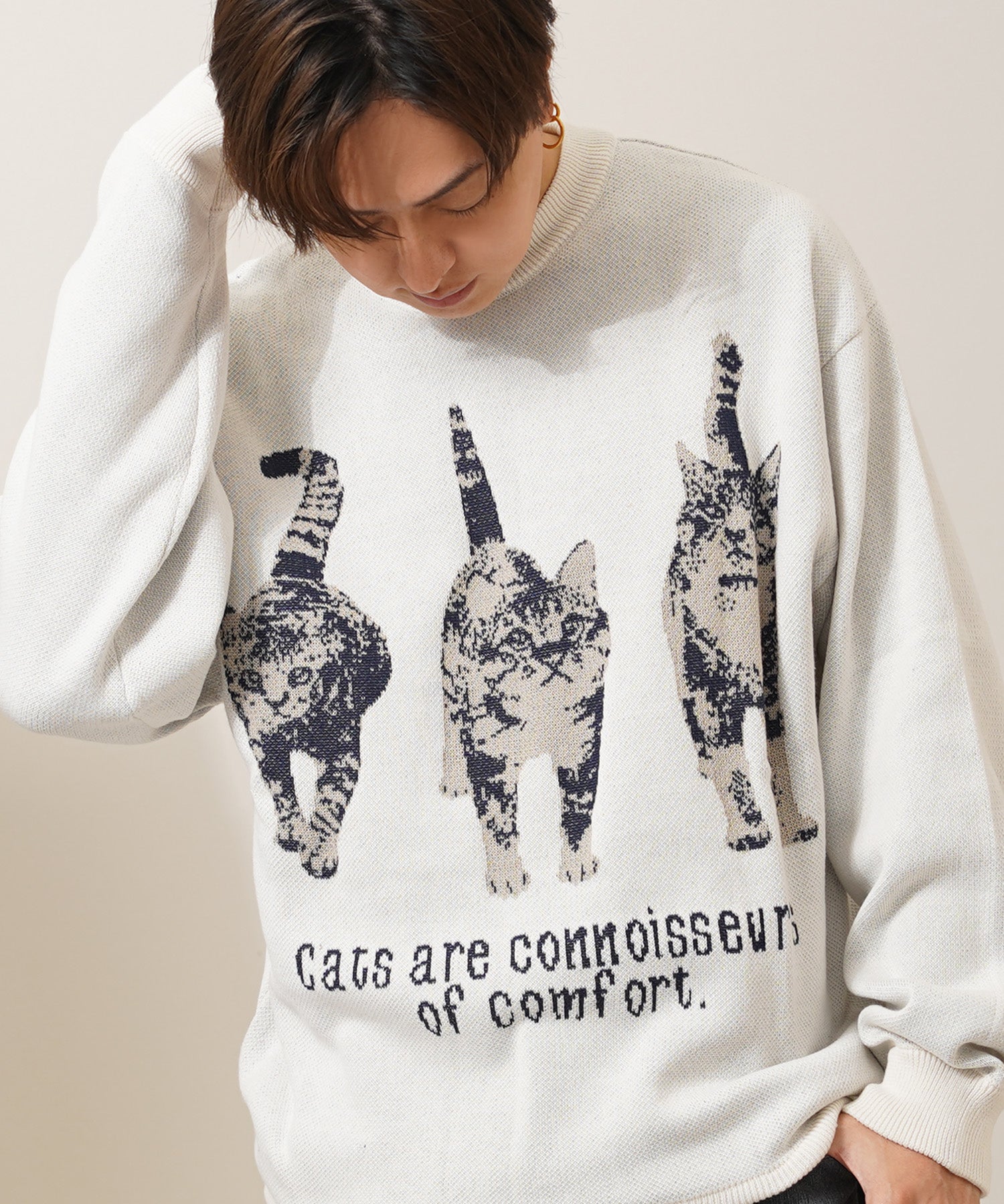 ワンフォークロージング 1111clothing アニマル Wジャガード クルーニット （IVORY） IVORY