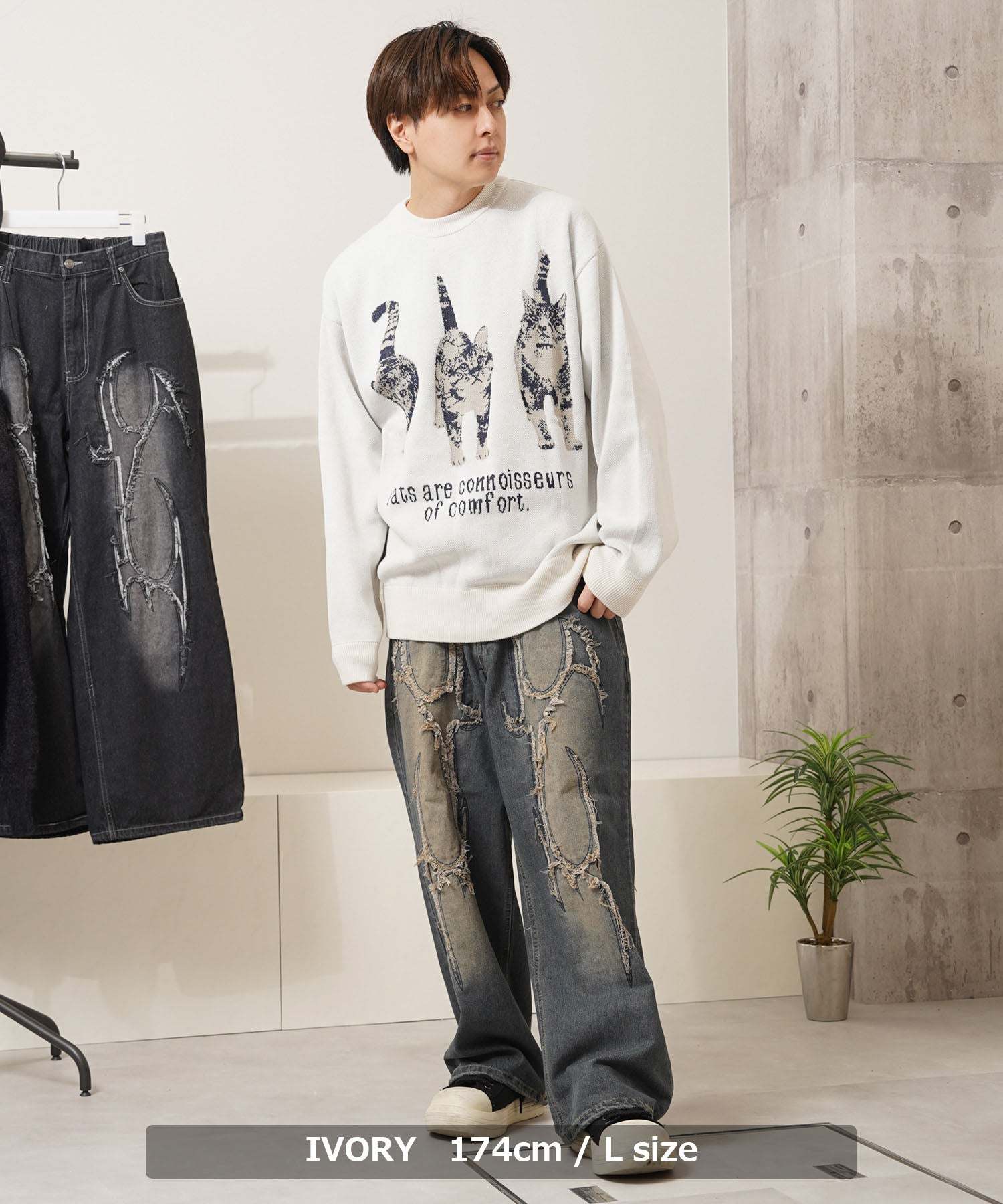 ワンフォークロージング 1111clothing アニマル Wジャガード クルーニット （IVORY） IVORY