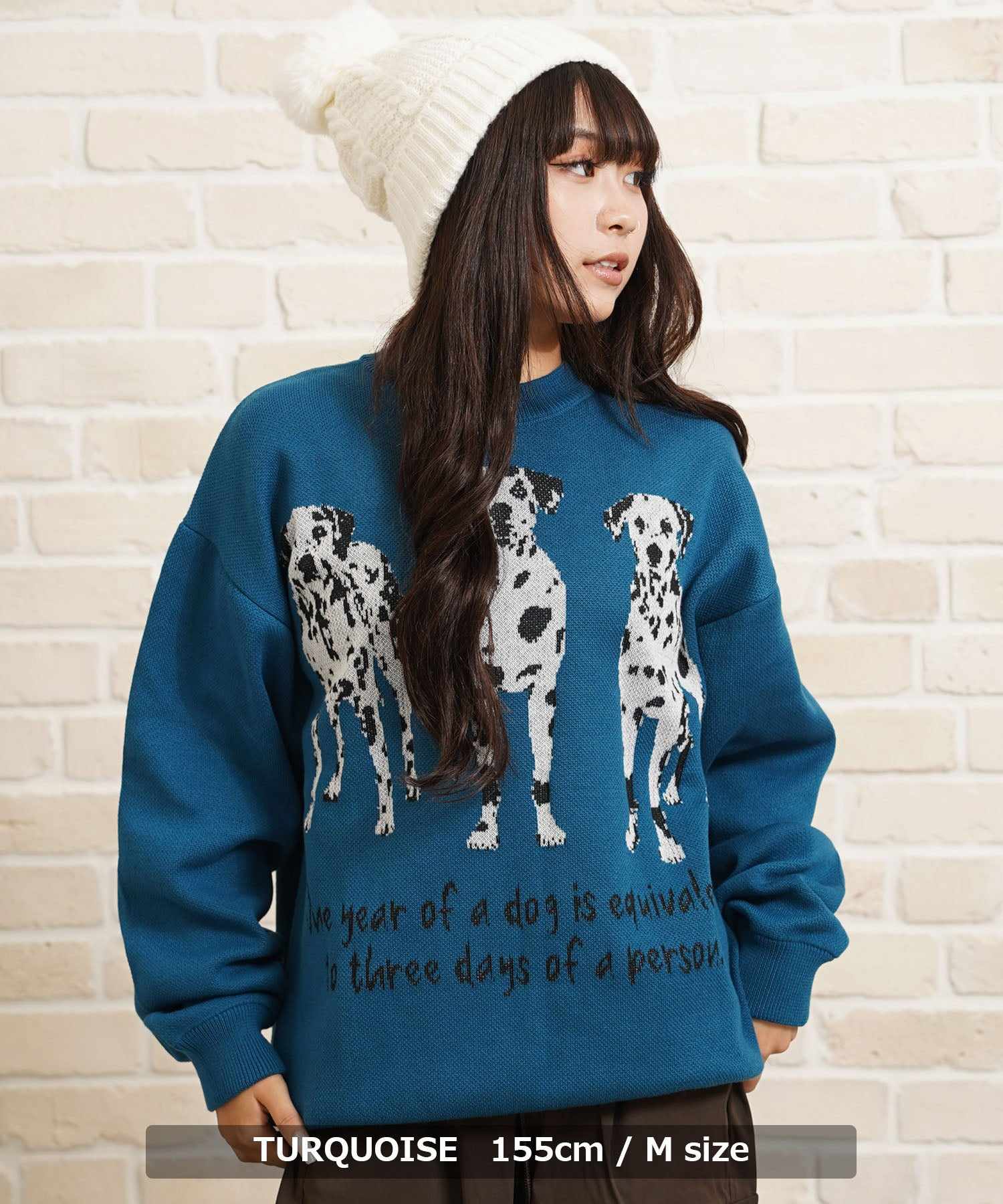 ワンフォークロージング 1111clothing アニマル Wジャガード クルーニット （TURQUOISE） TURQUOISE