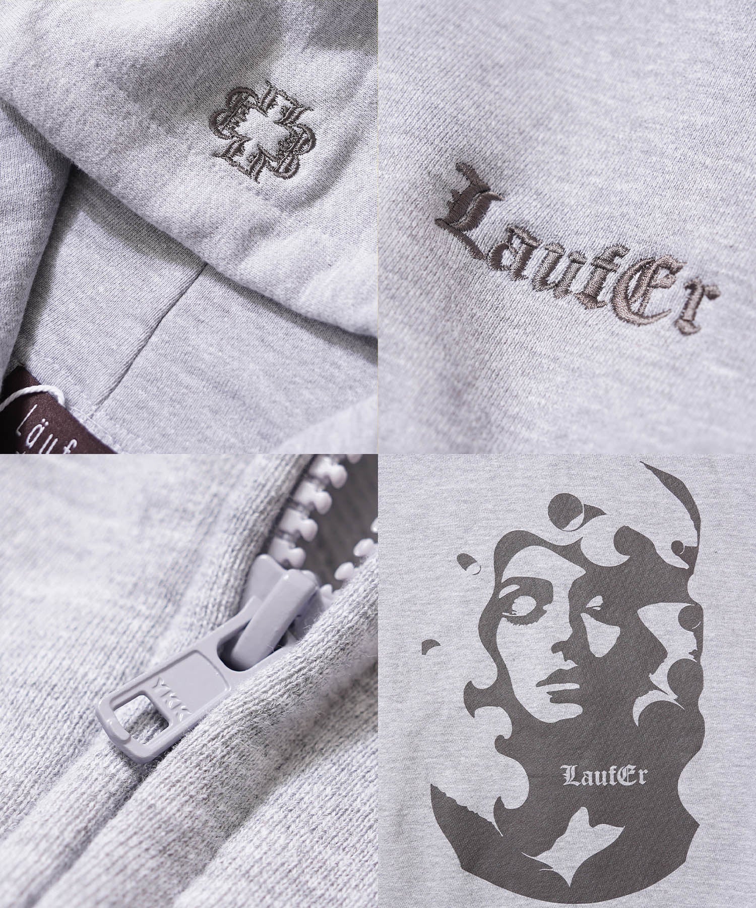ワンフォークロージング 1111clothing アブストラクト フェイス ZIPパーカー （GRAY） GRAY