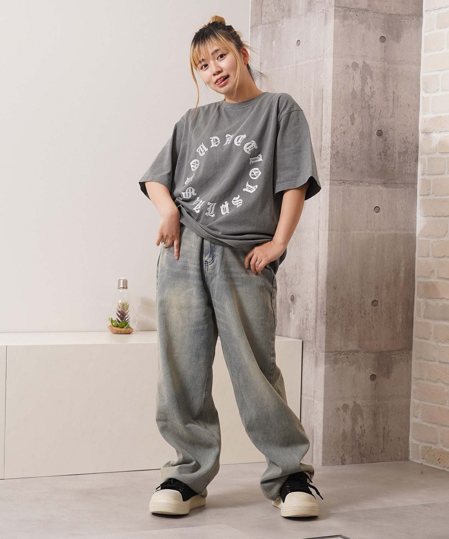 ワンフォークロージング 1111clothing 12ozデニム オーバーダイ バギーパンツ （BLUE） BLUE