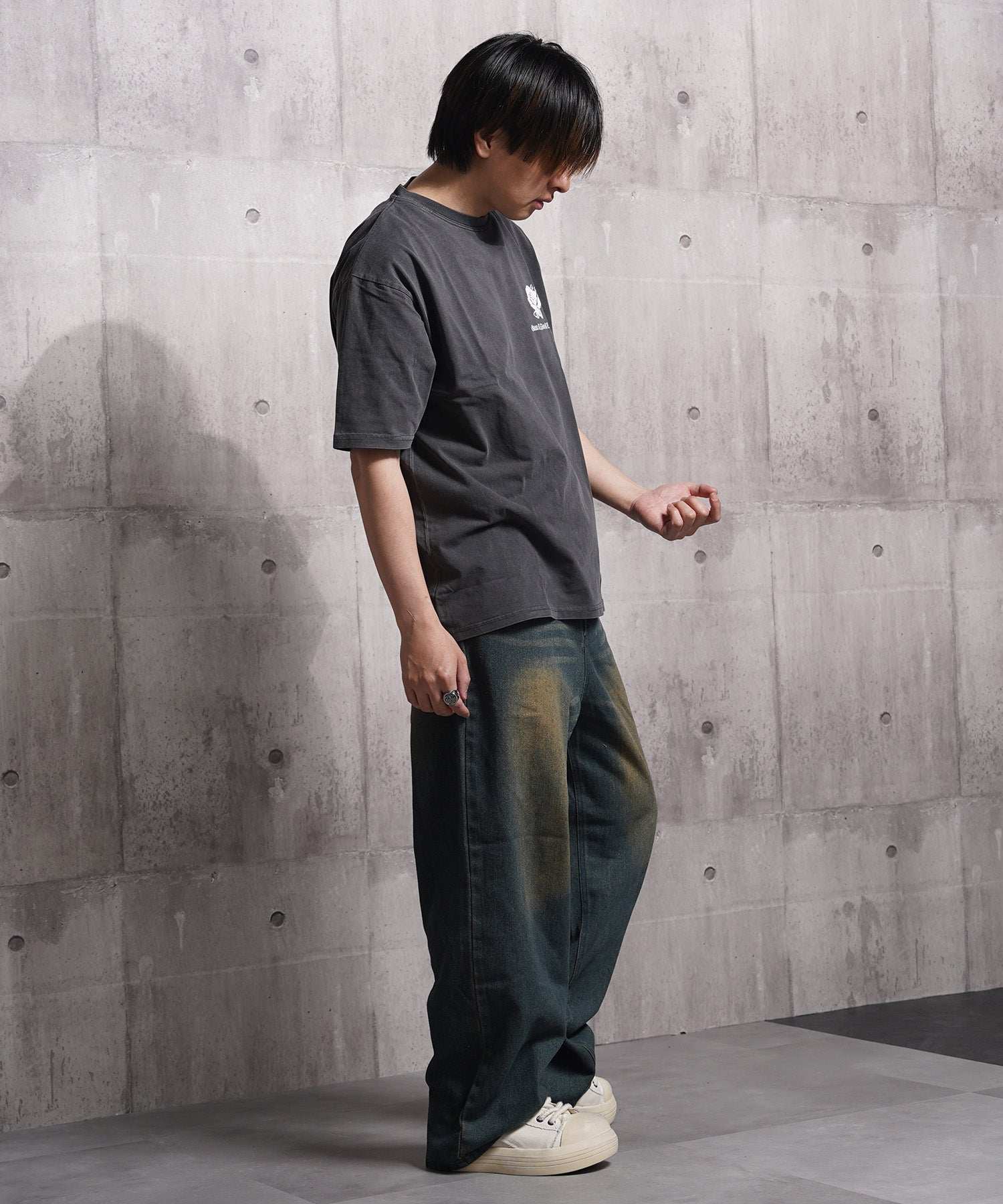 ワンフォークロージング 1111clothing 12ozデニム オーバーダイ バギーパンツ （BLUE） BLUE