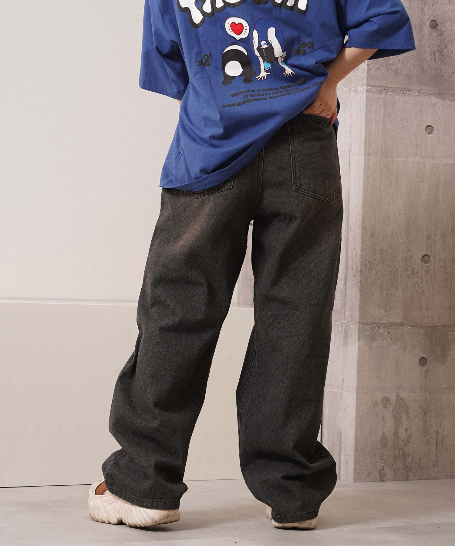 ワンフォークロージング 1111clothing 12ozデニム オーバーダイ バギーパンツ （BLUE） BLUE