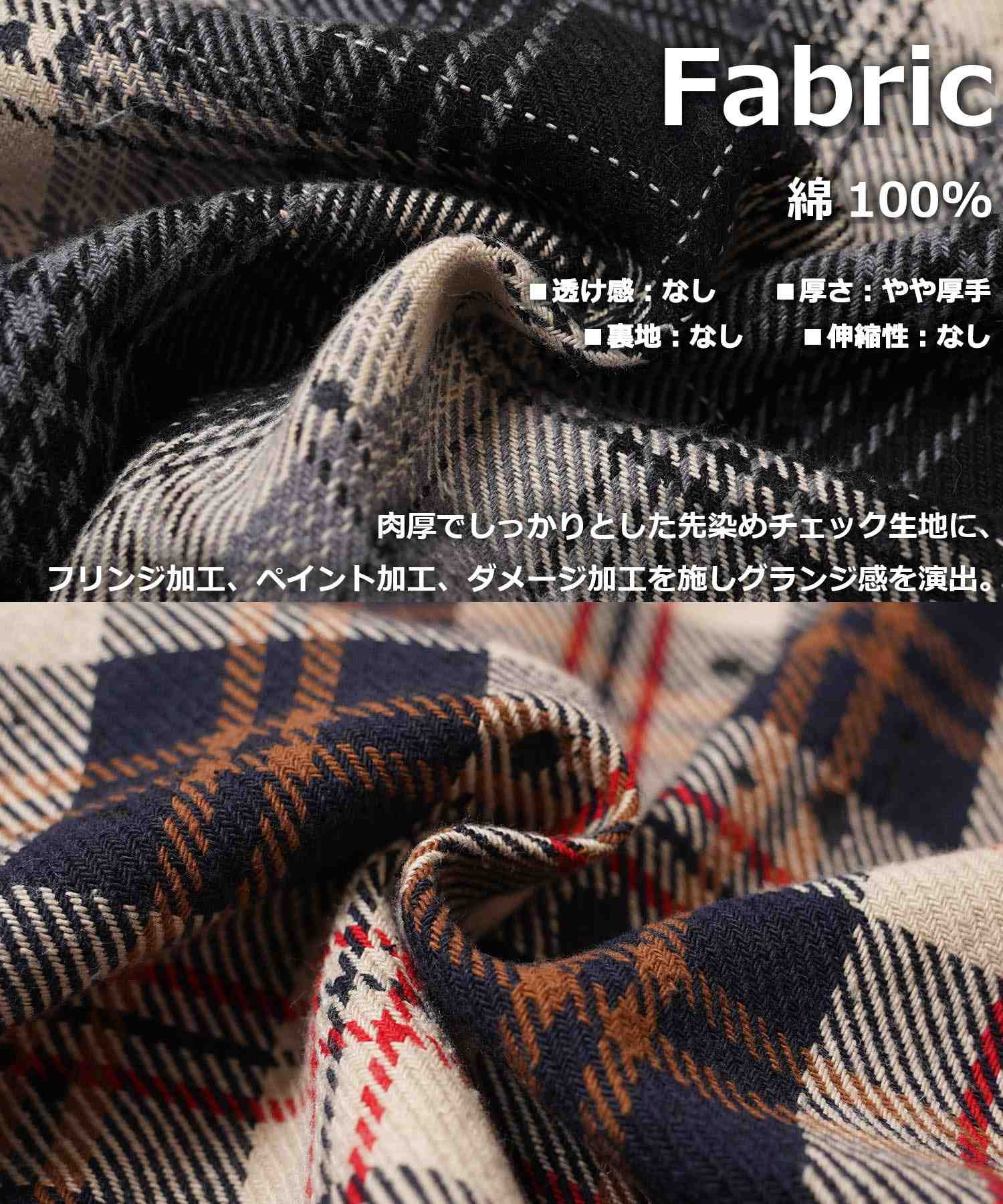 ワンフォークロージング 1111clothing グランジ加工 ダメージ ヘビーチェックシャツ （BLACK） BLACK