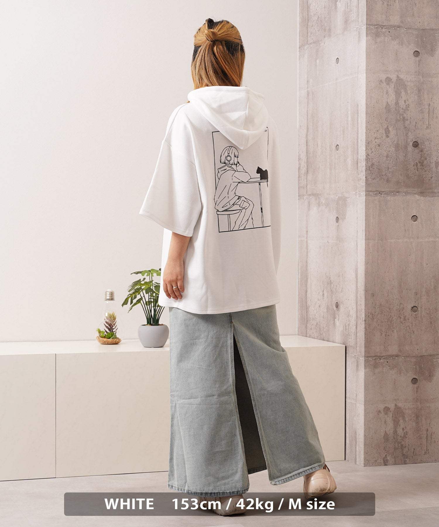 ワンフォークロージング 1111clothing ガール＆クロネコ ポンチTパーカー （WHITE） WHITE