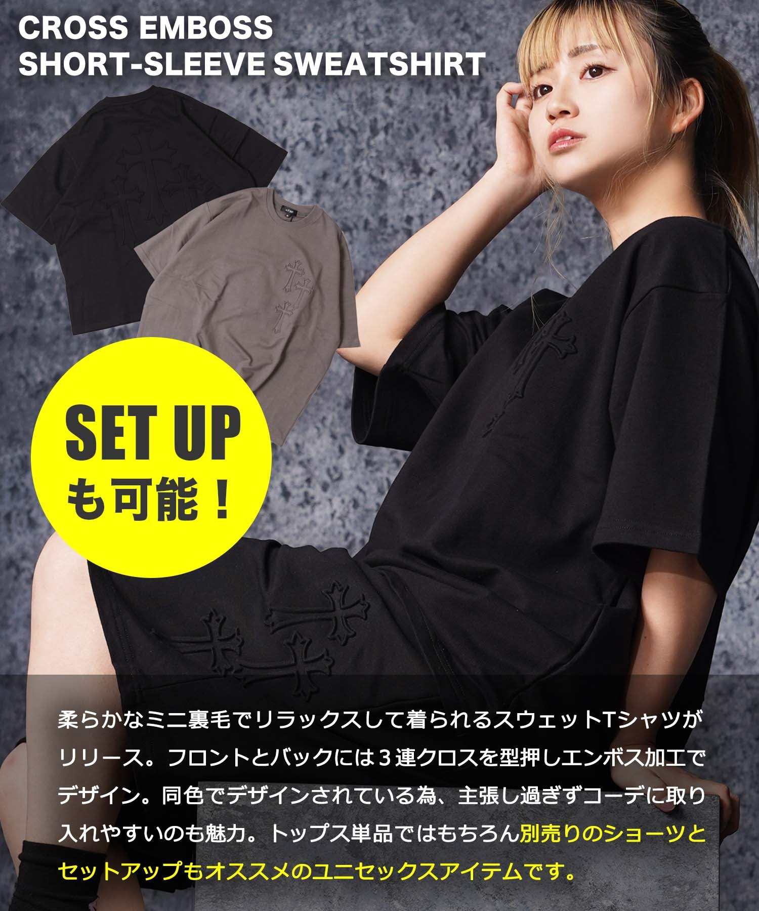 ワンフォークロージング 1111clothing クロスエンボス スウェットTシャツ （CHARCOAL） CHARCOAL