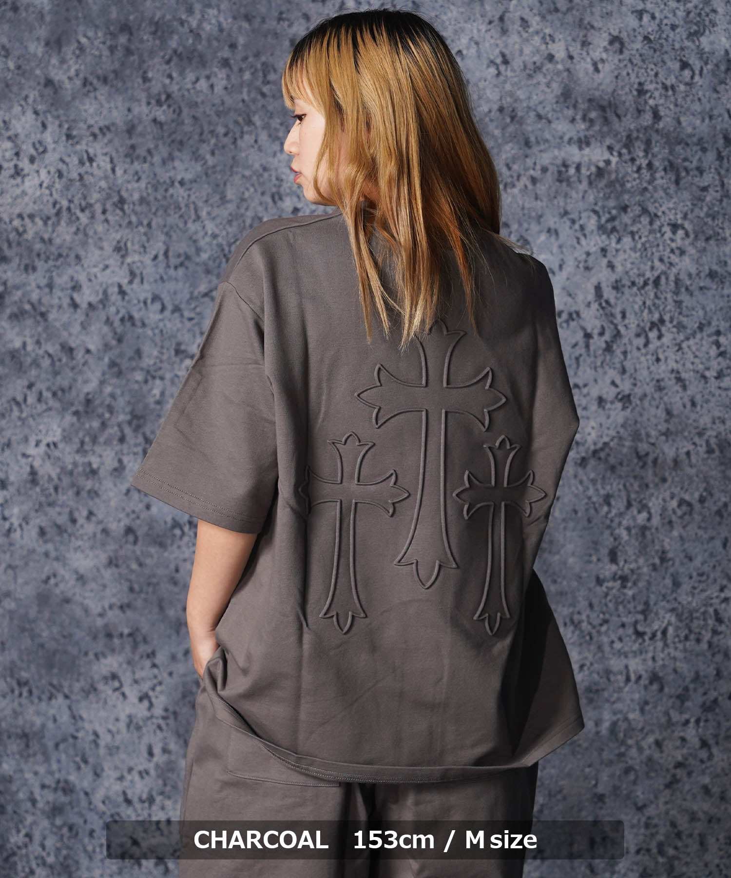ワンフォークロージング 1111clothing クロスエンボス スウェットTシャツ （CHARCOAL） CHARCOAL