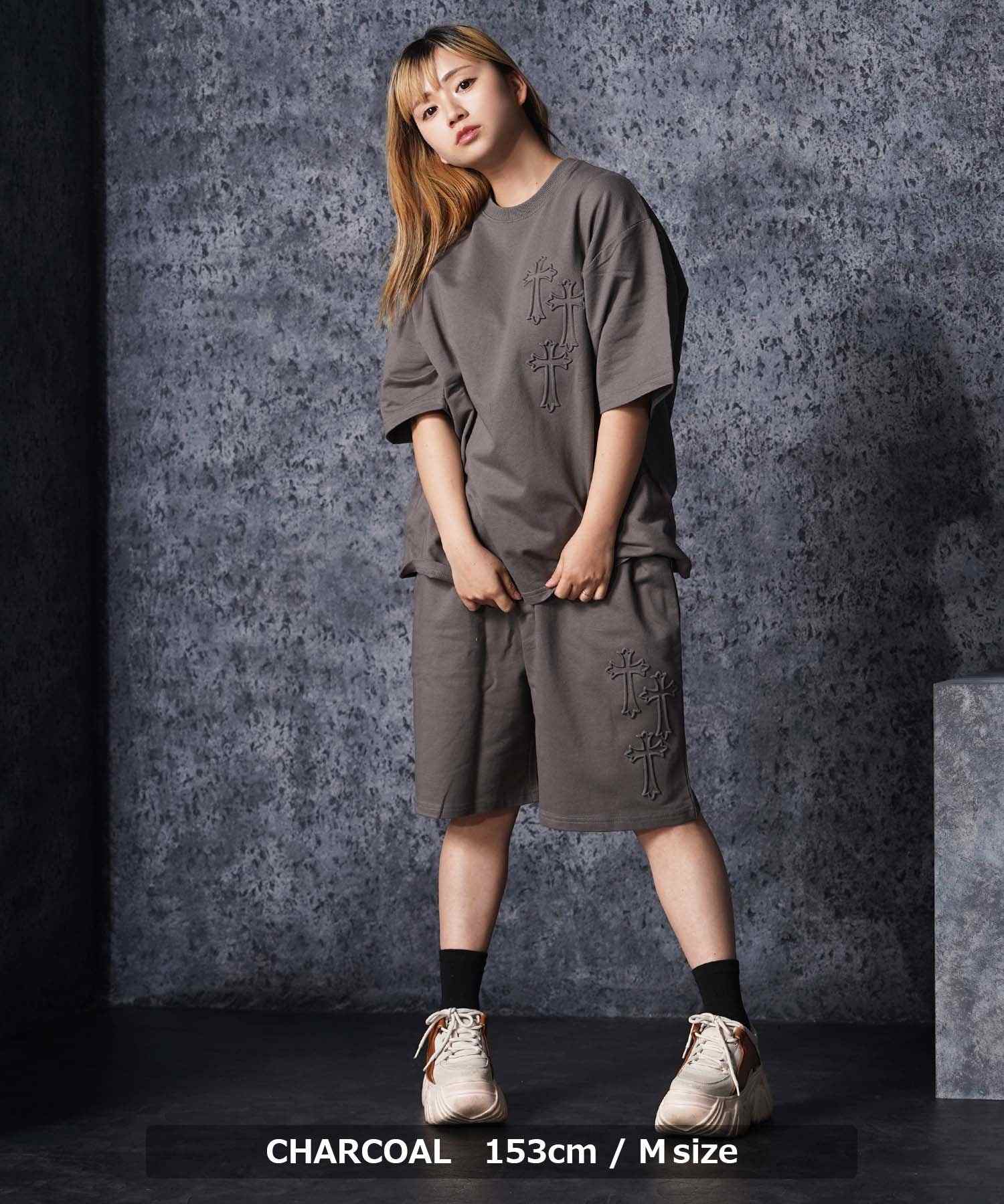 ワンフォークロージング 1111clothing クロスエンボス スウェットTシャツ （CHARCOAL） CHARCOAL