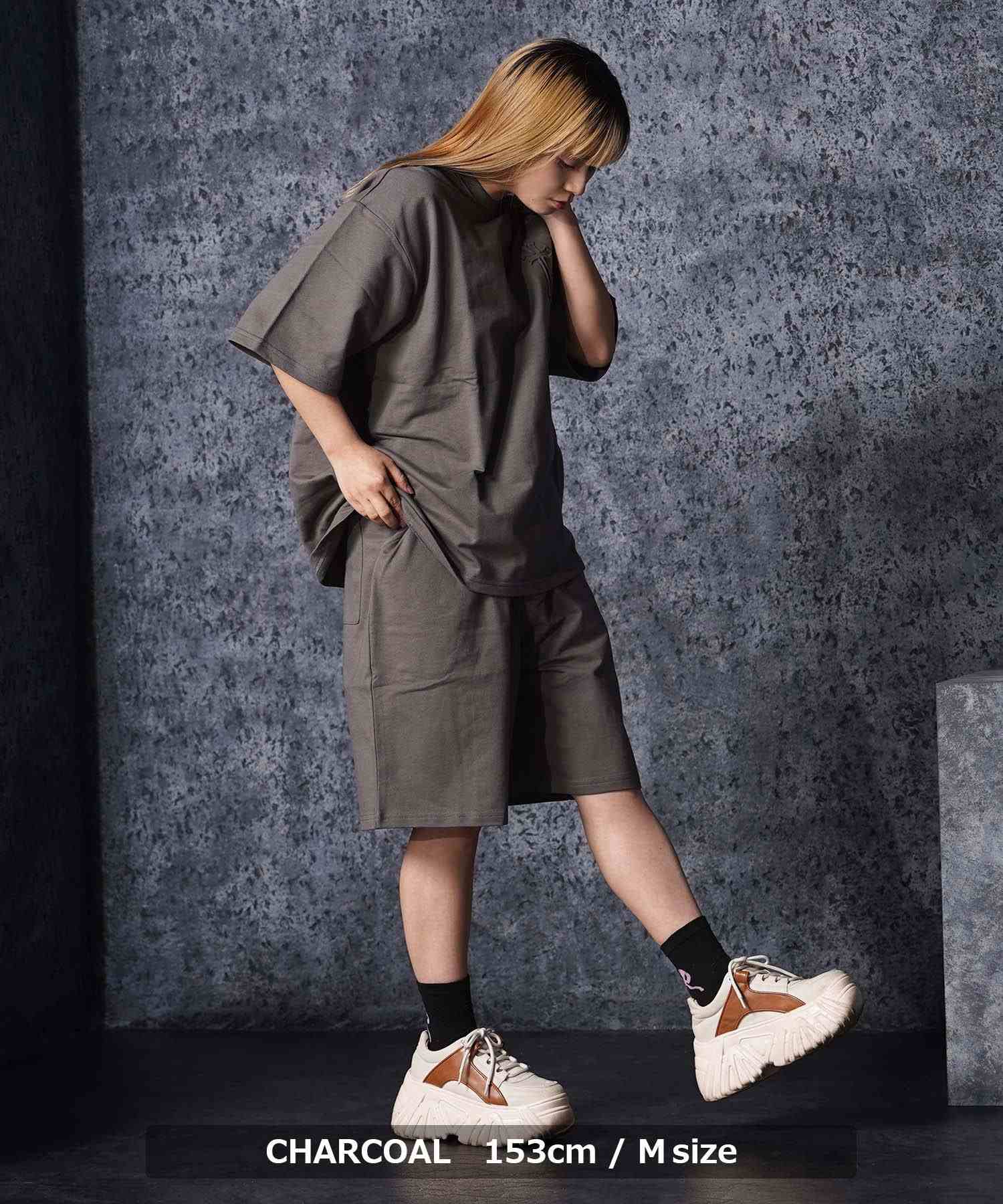 ワンフォークロージング 1111clothing クロスエンボス スウェットTシャツ （CHARCOAL） CHARCOAL