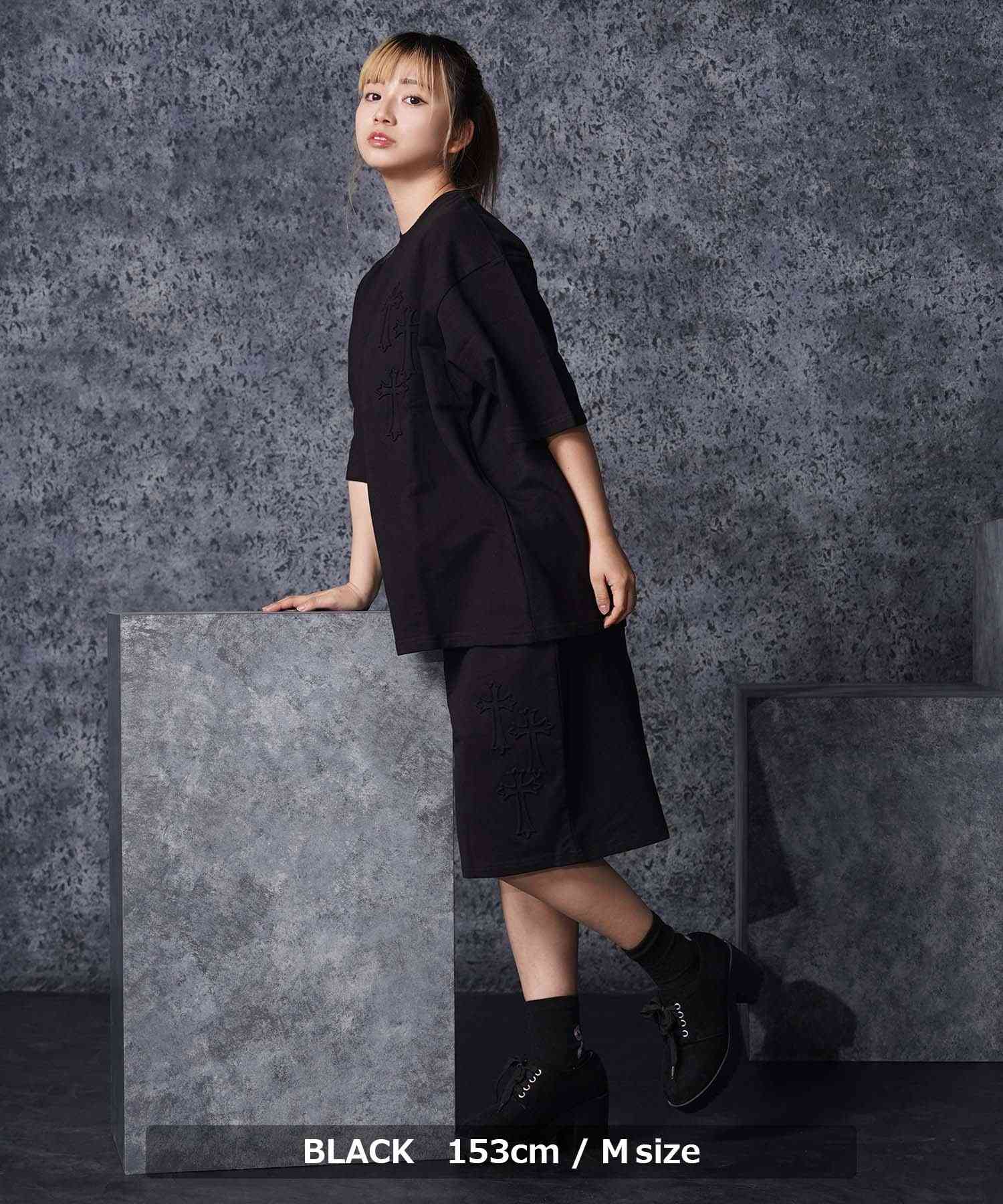 ワンフォークロージング 1111clothing クロスエンボス スウェットTシャツ （CHARCOAL） CHARCOAL
