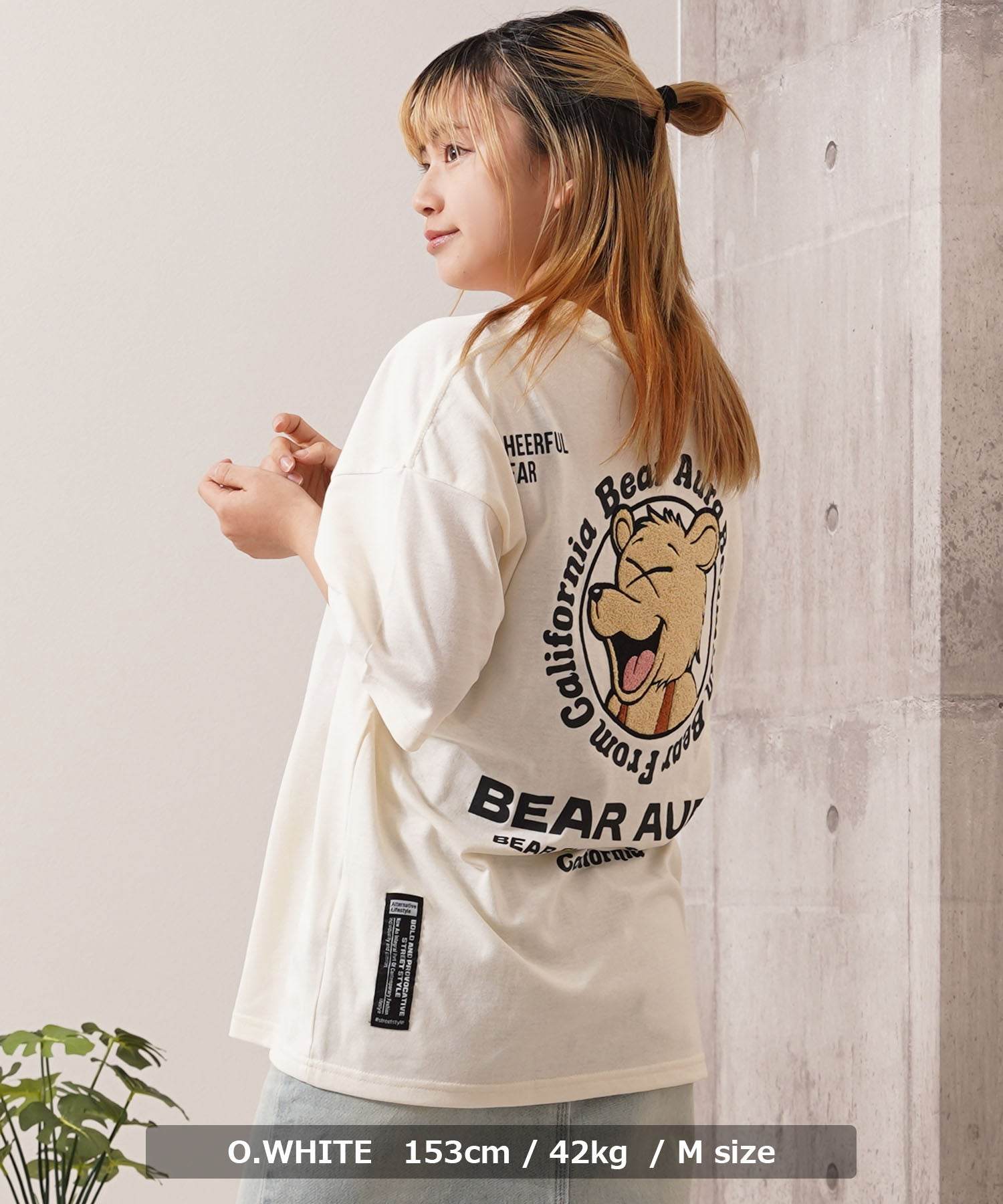ワンフォークロージング 1111clothing BEARサガラ刺繍 ビッグTシャツ （O.WHITE） O.WHITE