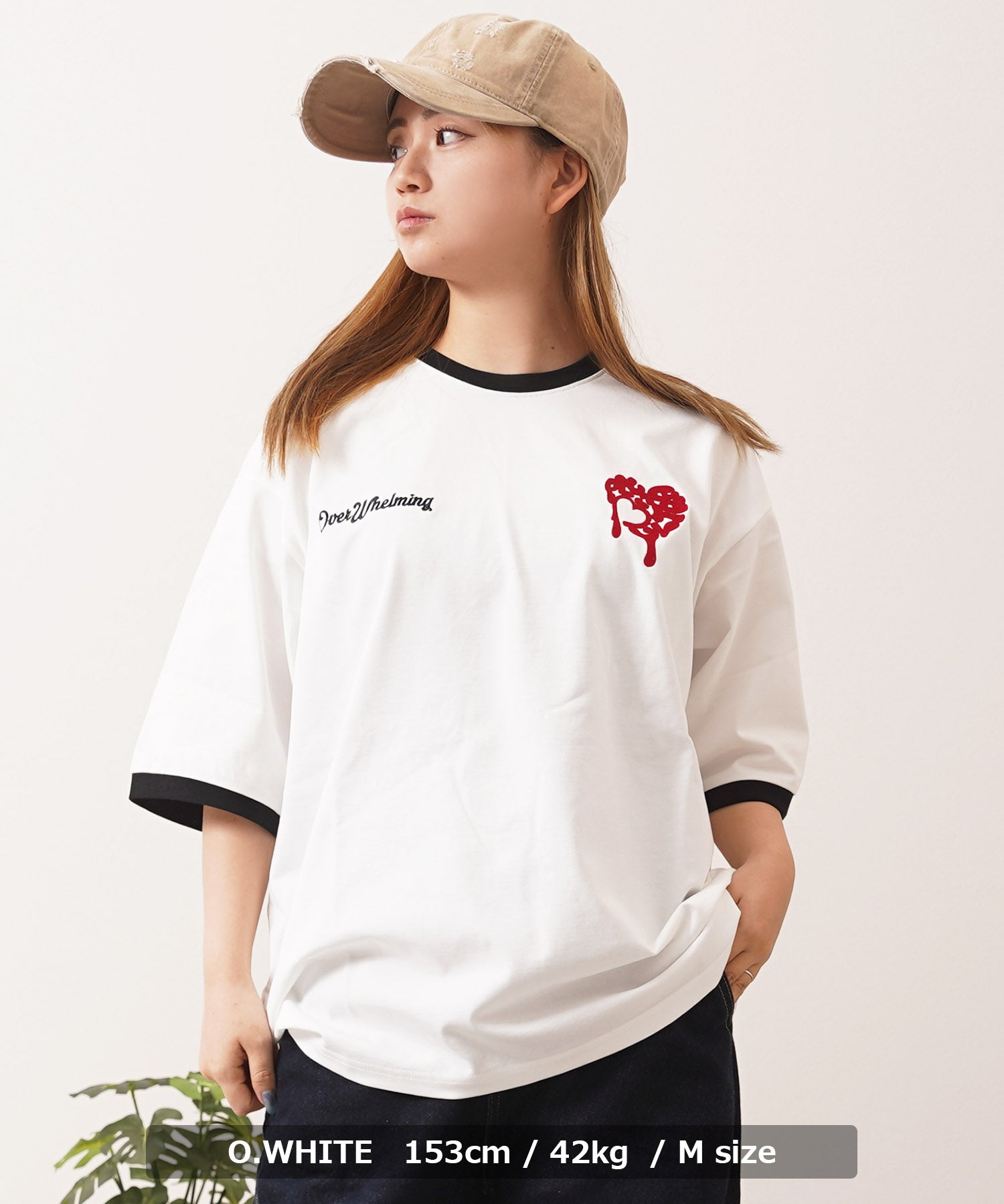 ワンフォークロージング 1111clothing ドリップハート サガラ刺繍 リンガーTシャツ （BLACK） BLACK